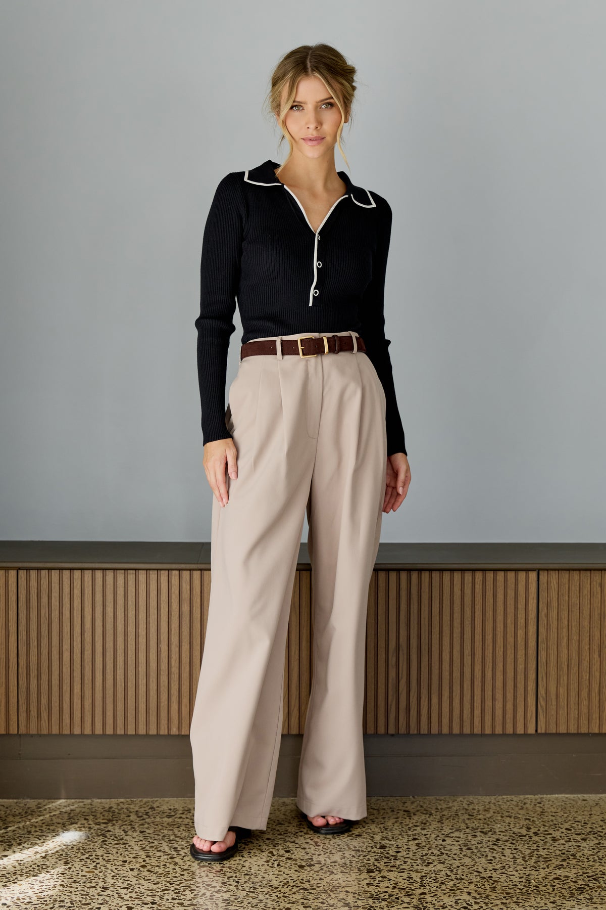 Monica Polo Knit Top - Navy / White