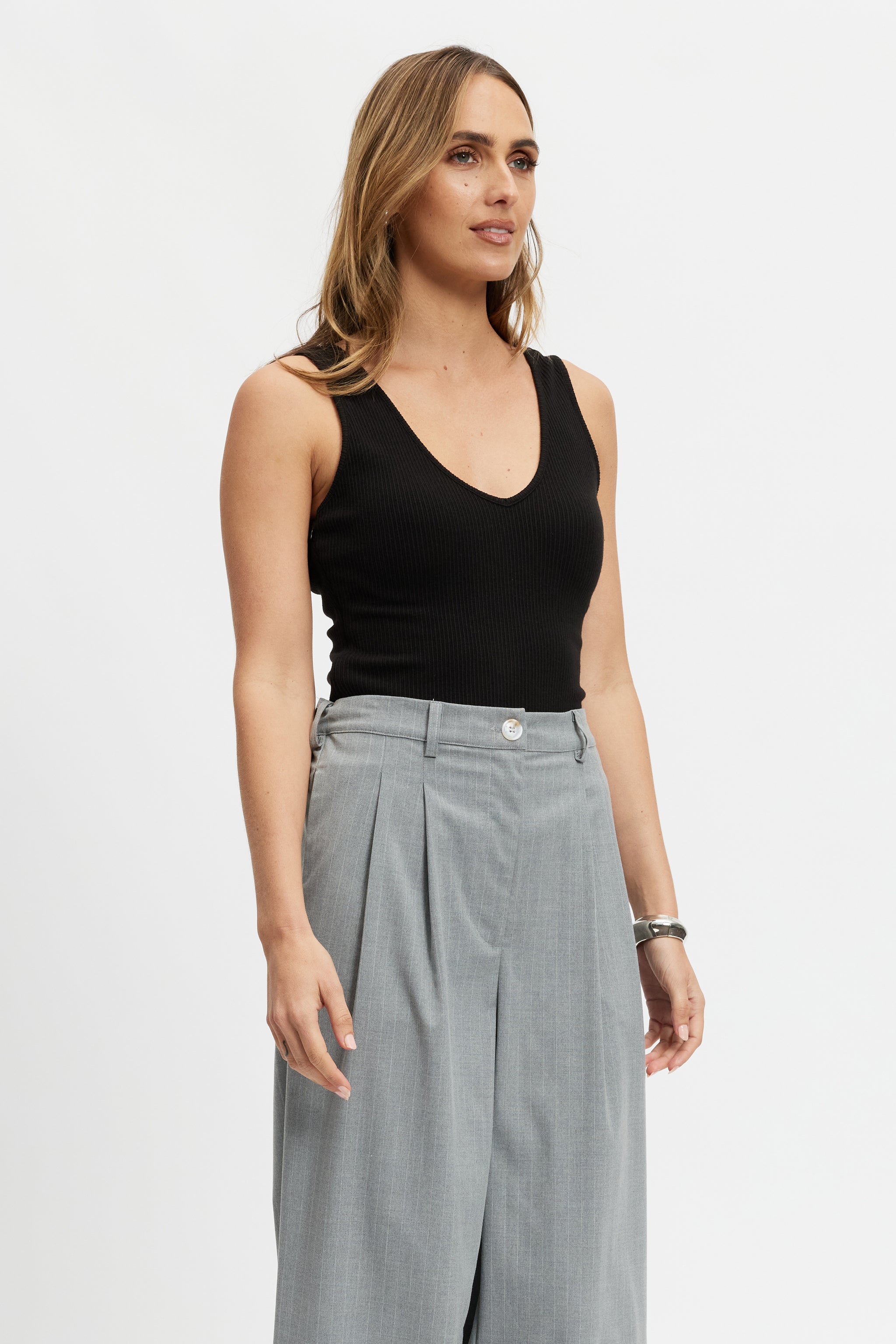 mother SO FAR Rib Tops Ⅱ - plain Eterne Cropped Rib Tank - Ivory | MOTHER DENIM