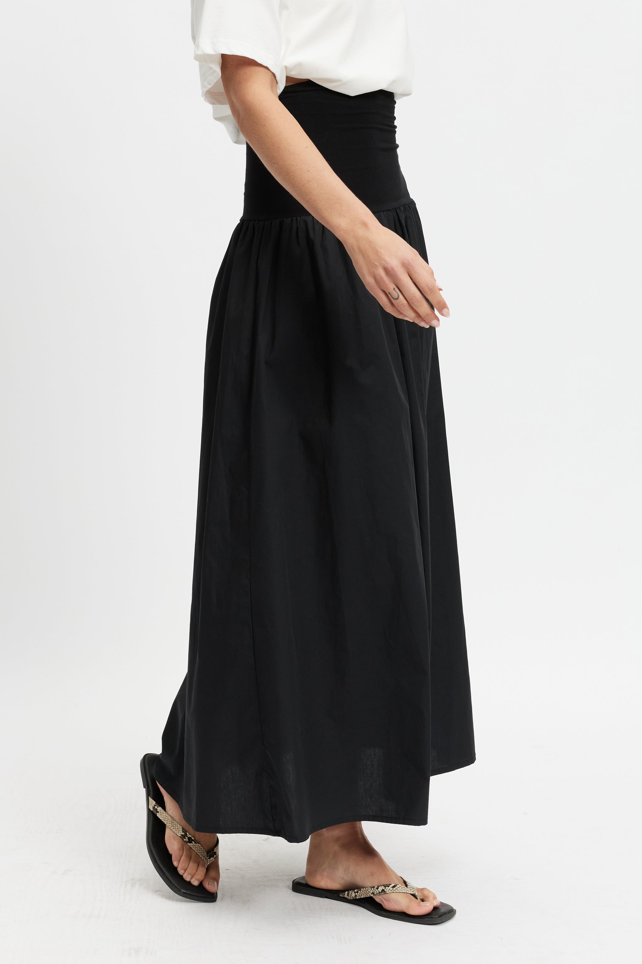 Bump Friendly Emmy Drop-Waist Jersey Poplin Maxi Skirt - Black
