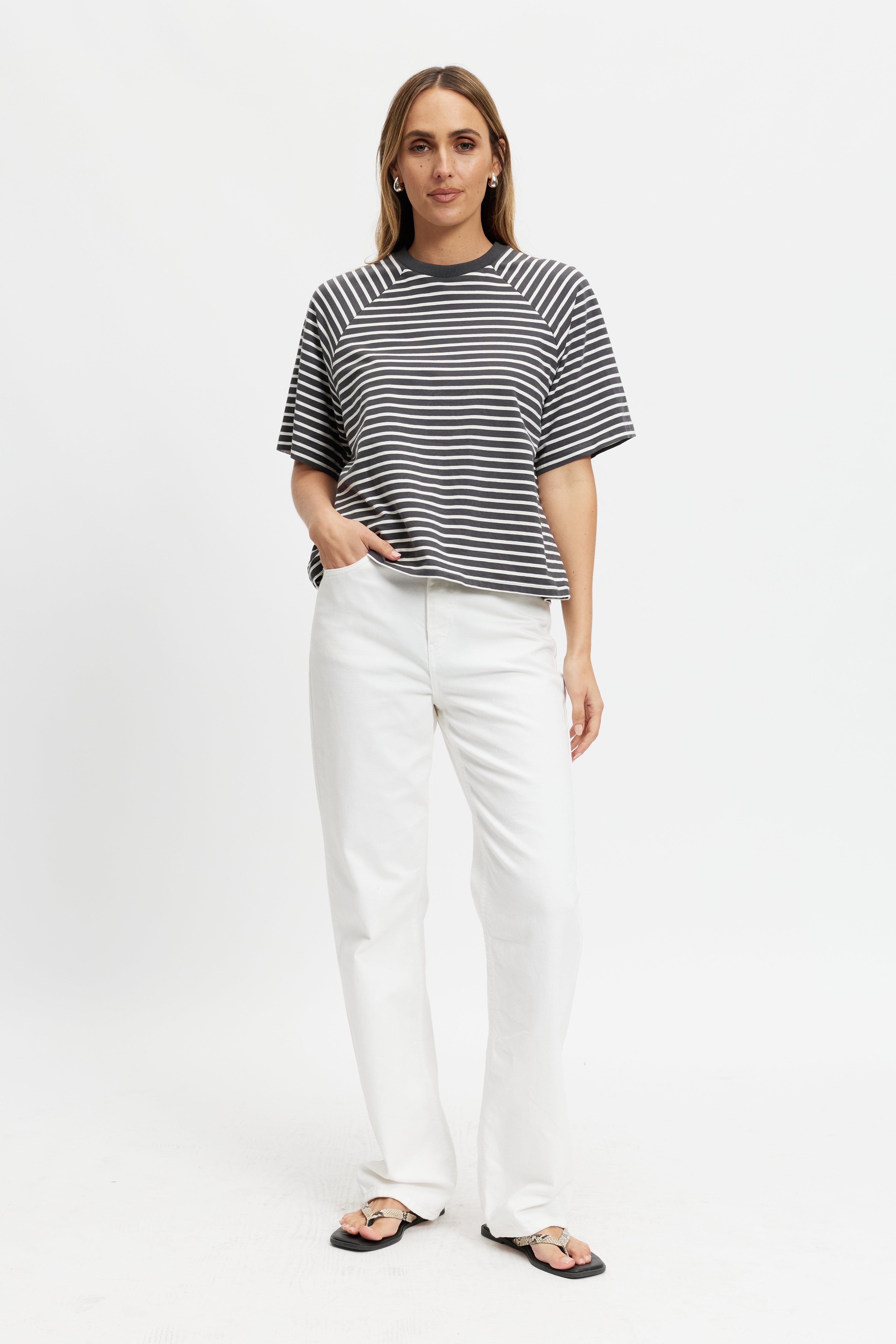 Breastfeeding Stripe Box-Cut Tee - Charcoal / White – Apero