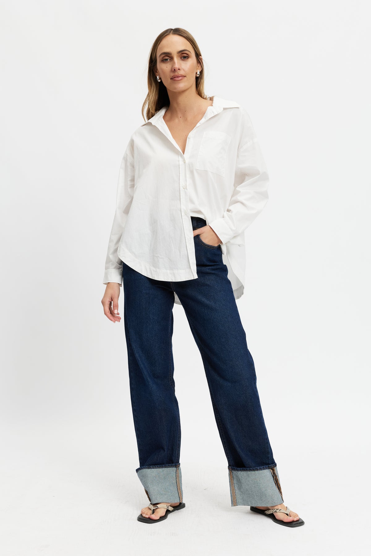 Morgan Wrap Button-Down Shirt - White