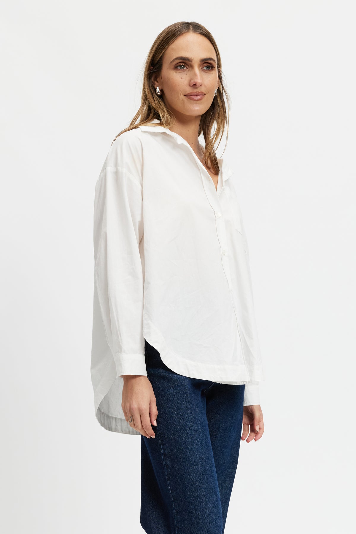 Morgan Wrap Button-Down Shirt - White
