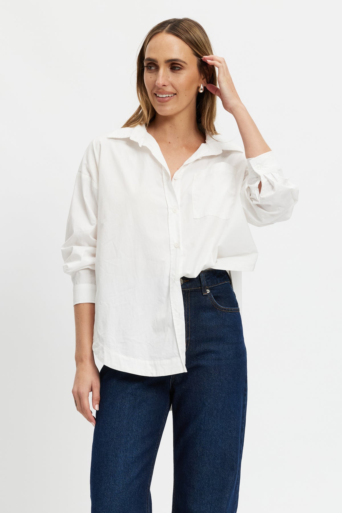 Morgan Wrap Button-Down Shirt - White