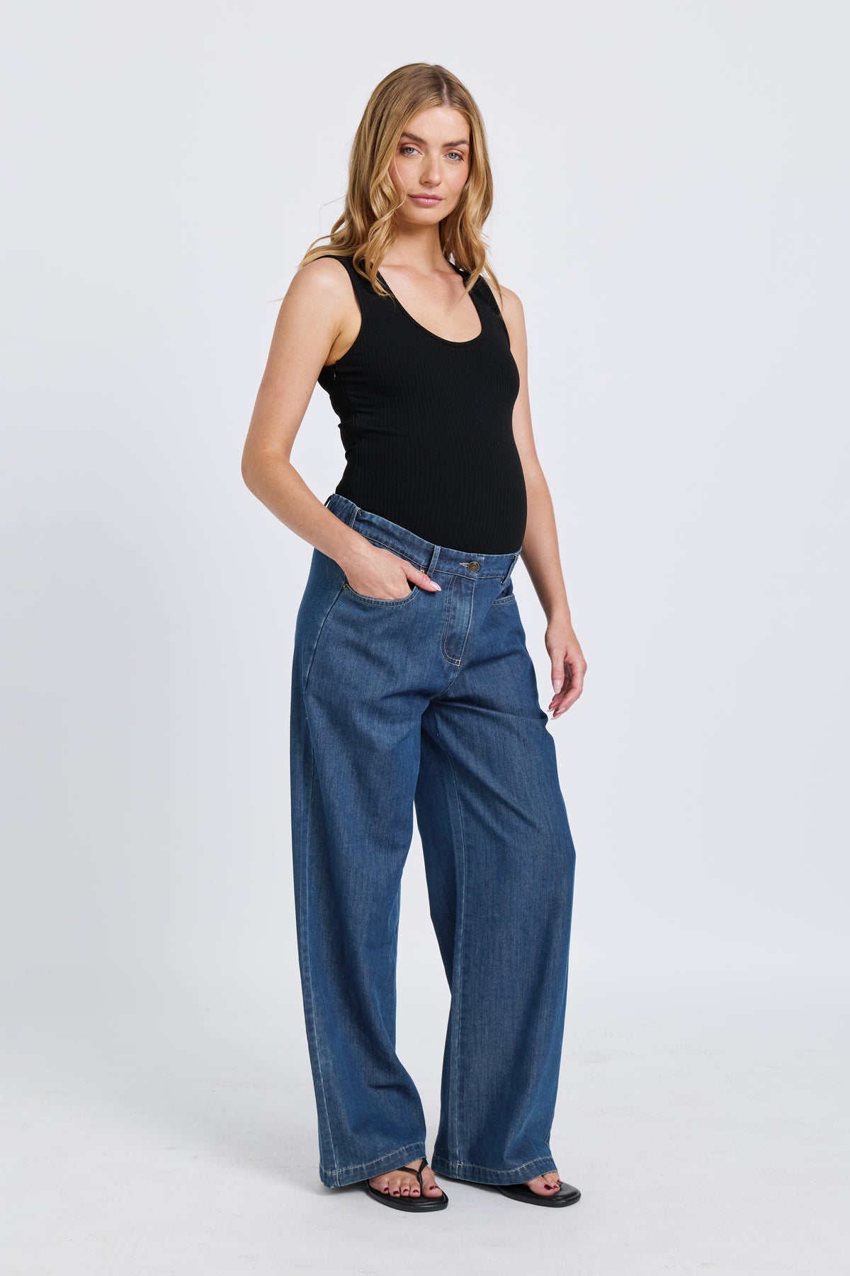 Anderson Adjustable-Waist Wide Leg Jean - Medium Blue