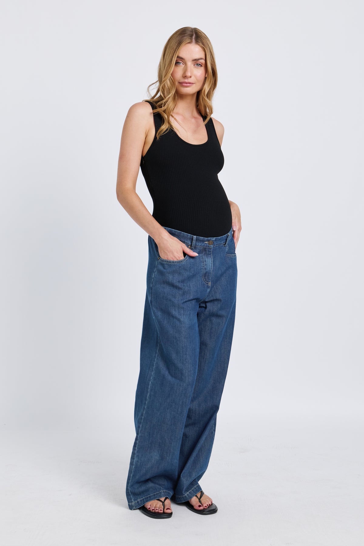 Anderson Adjustable-Waist Wide Leg Jean - Medium Blue