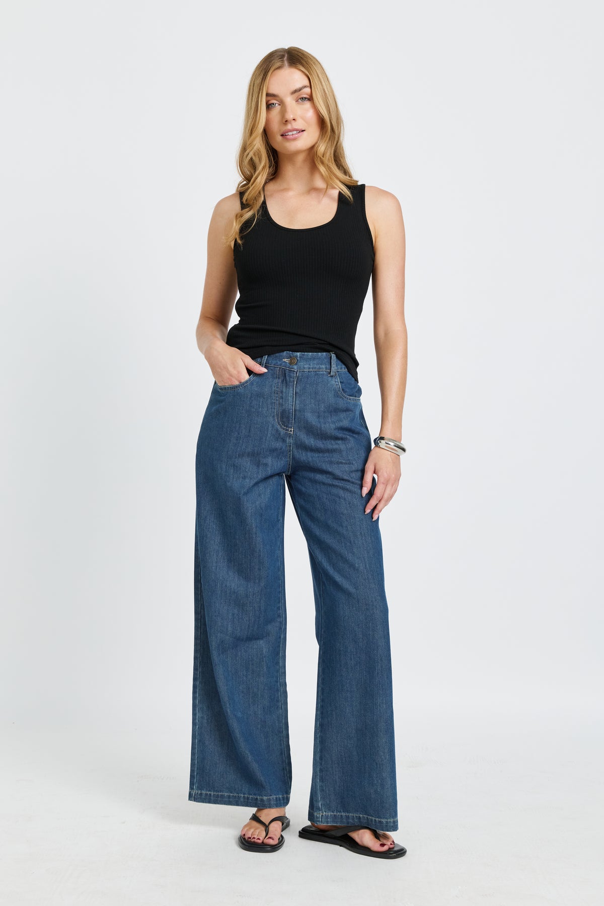 Anderson Adjustable-Waist Wide Leg Jean - Medium Blue