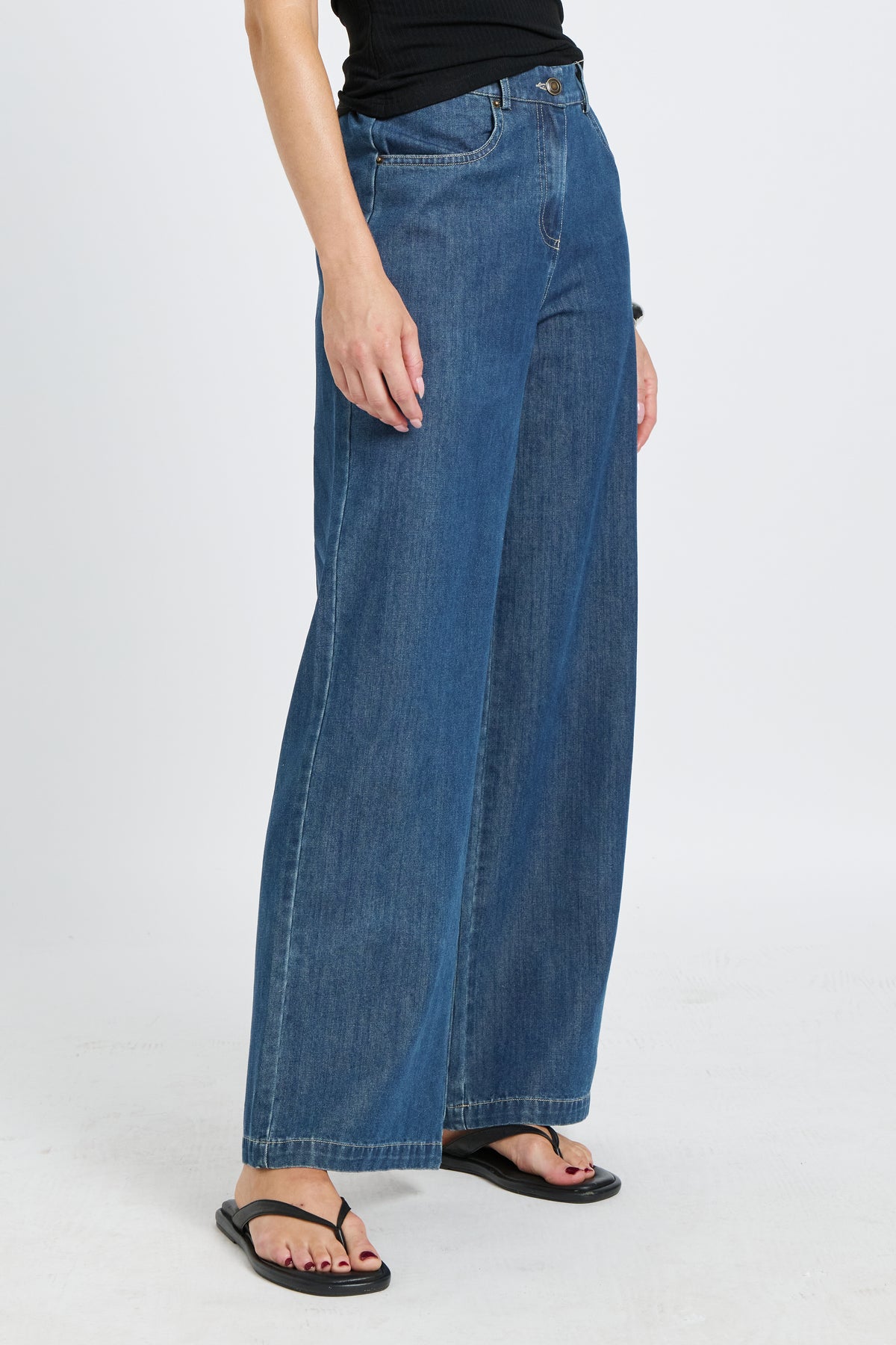 Anderson Adjustable-Waist Wide Leg Jean - Medium Blue