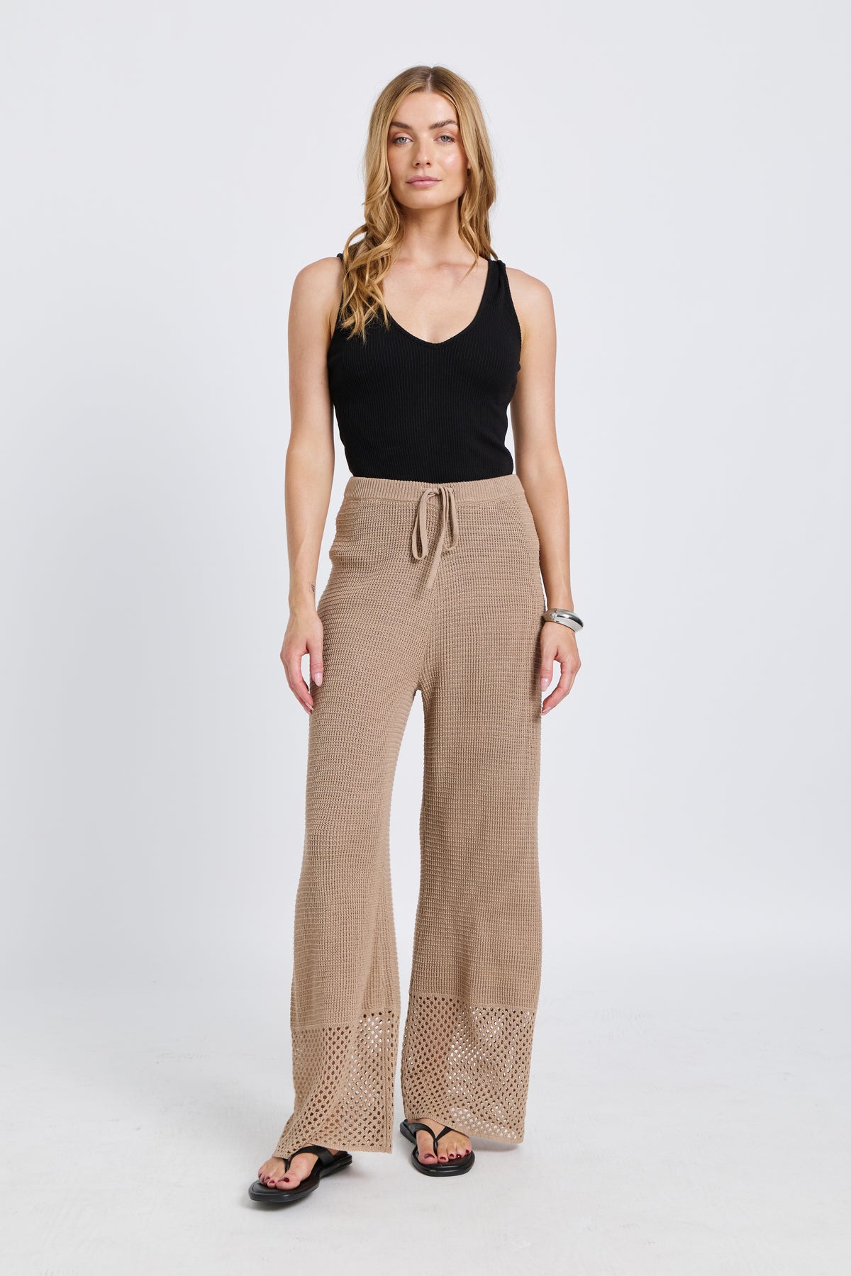Evi Knit Wide Leg Pant - Stone Beige