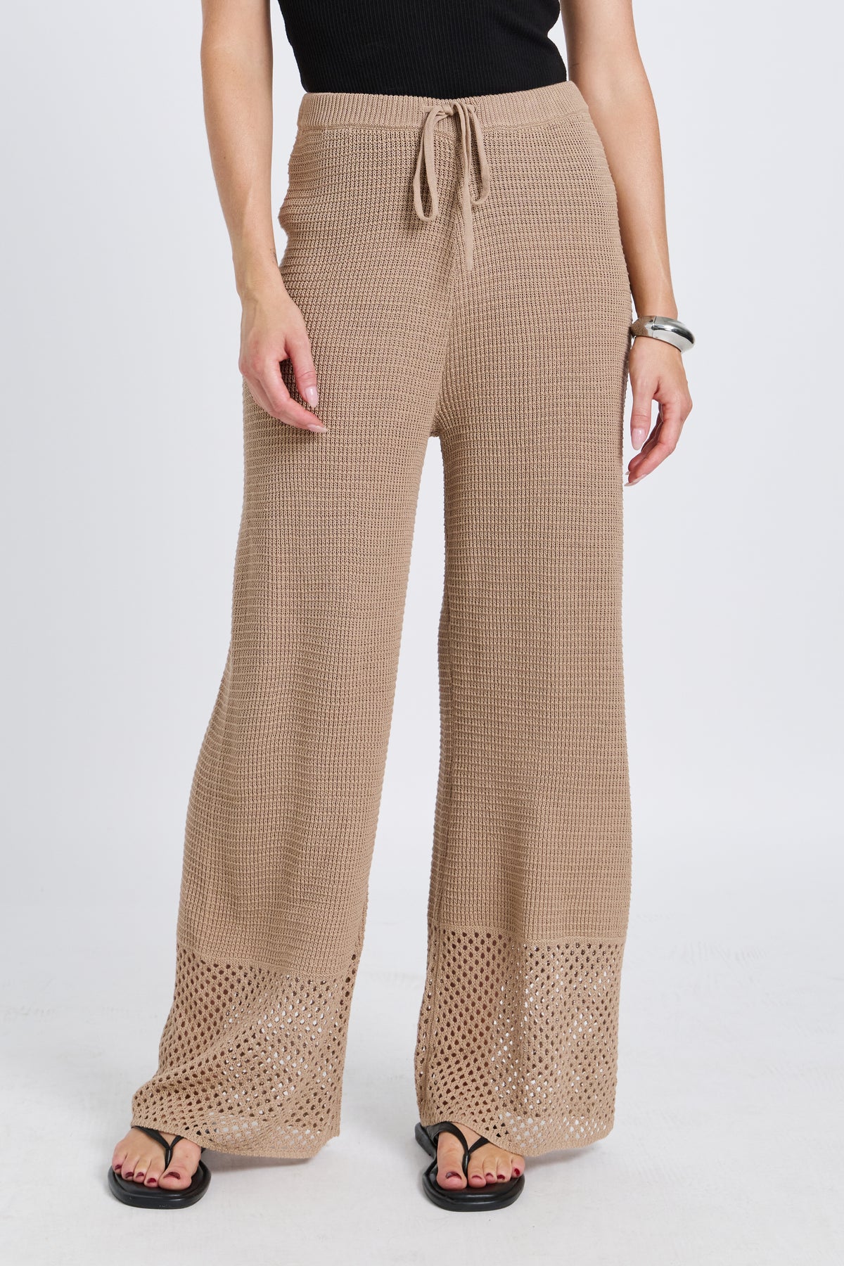 Evi Knit Wide Leg Pant - Stone Beige