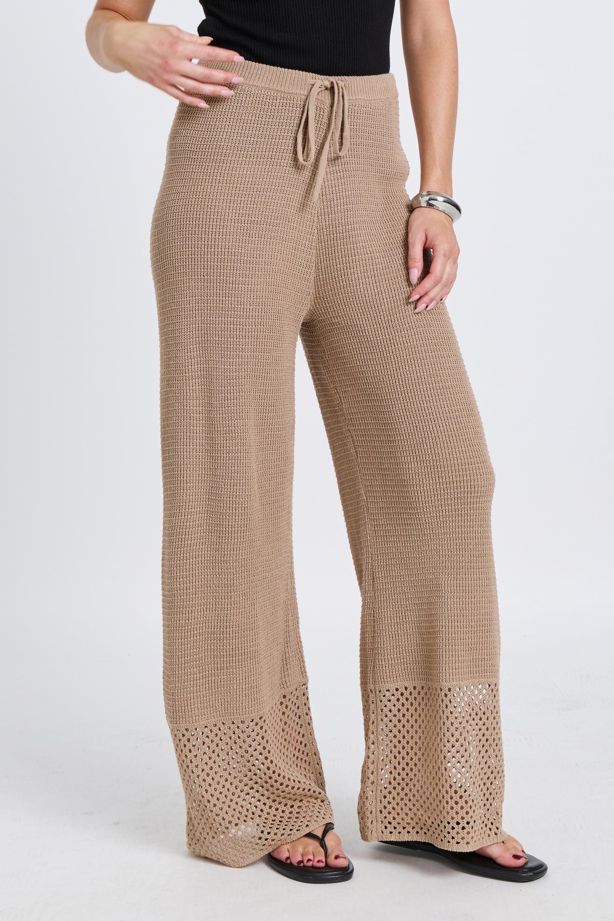 Evi Knit Wide Leg Pant - Stone Beige
