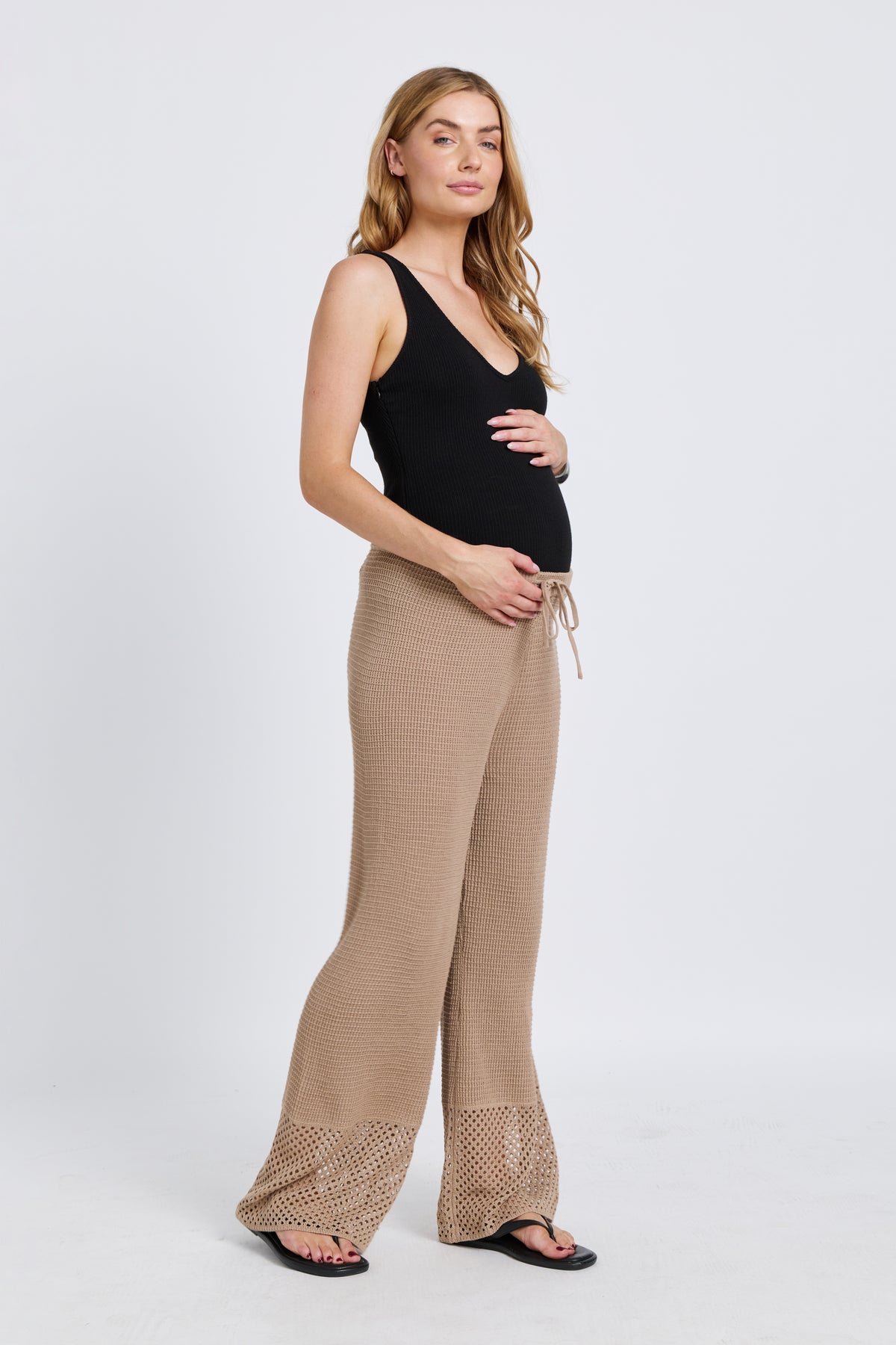 Evi Knit Wide Leg Pant - Stone Beige