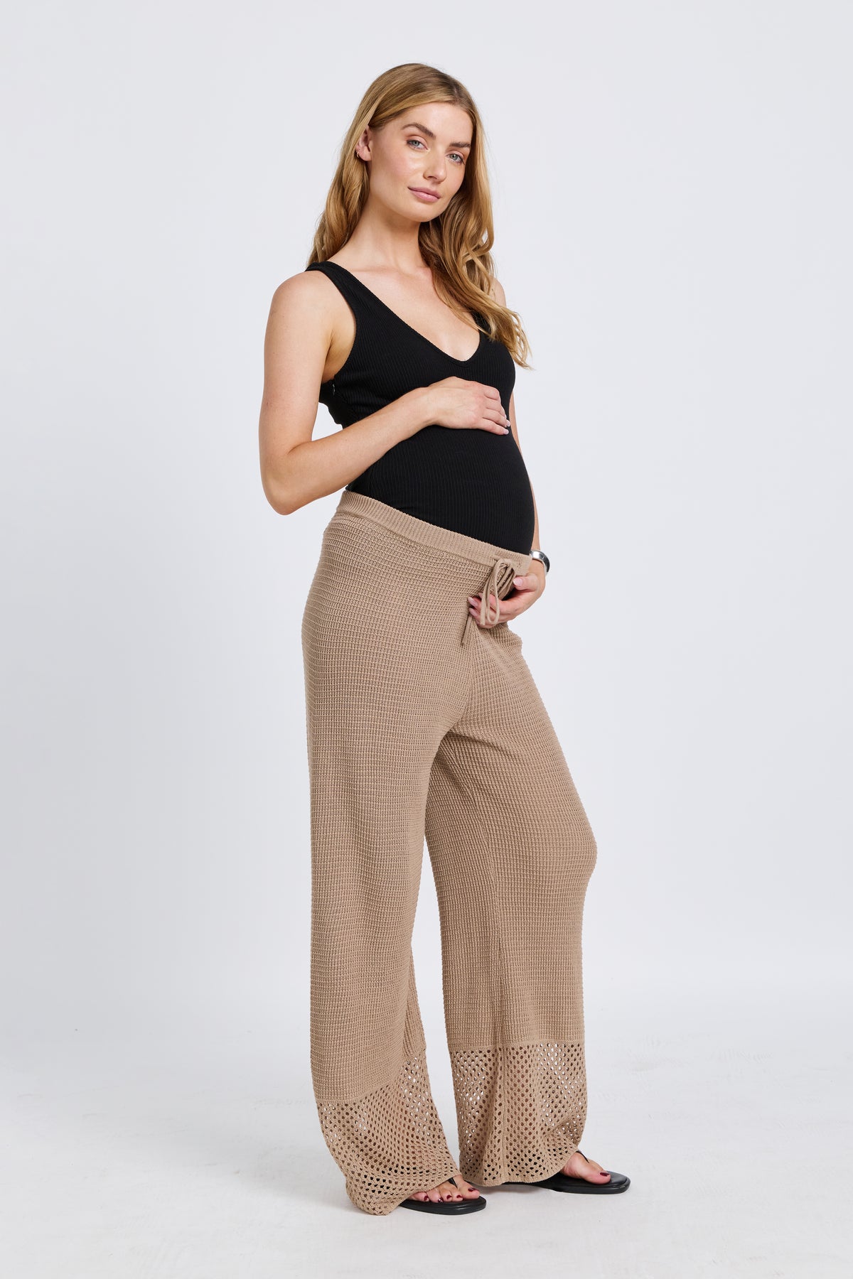 Evi Knit Wide Leg Pant - Stone Beige