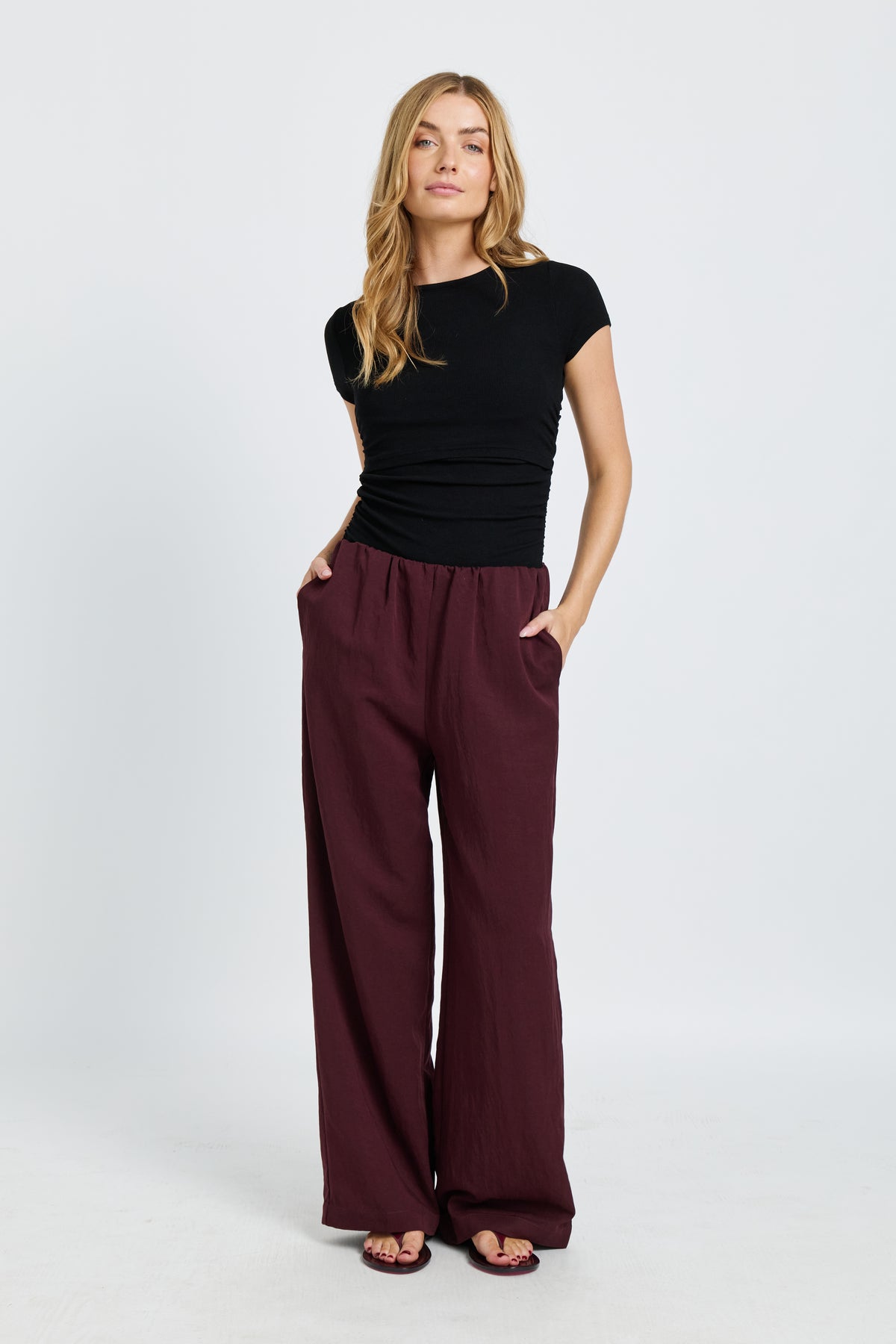 Connie Wide Leg Pant - Burgundy