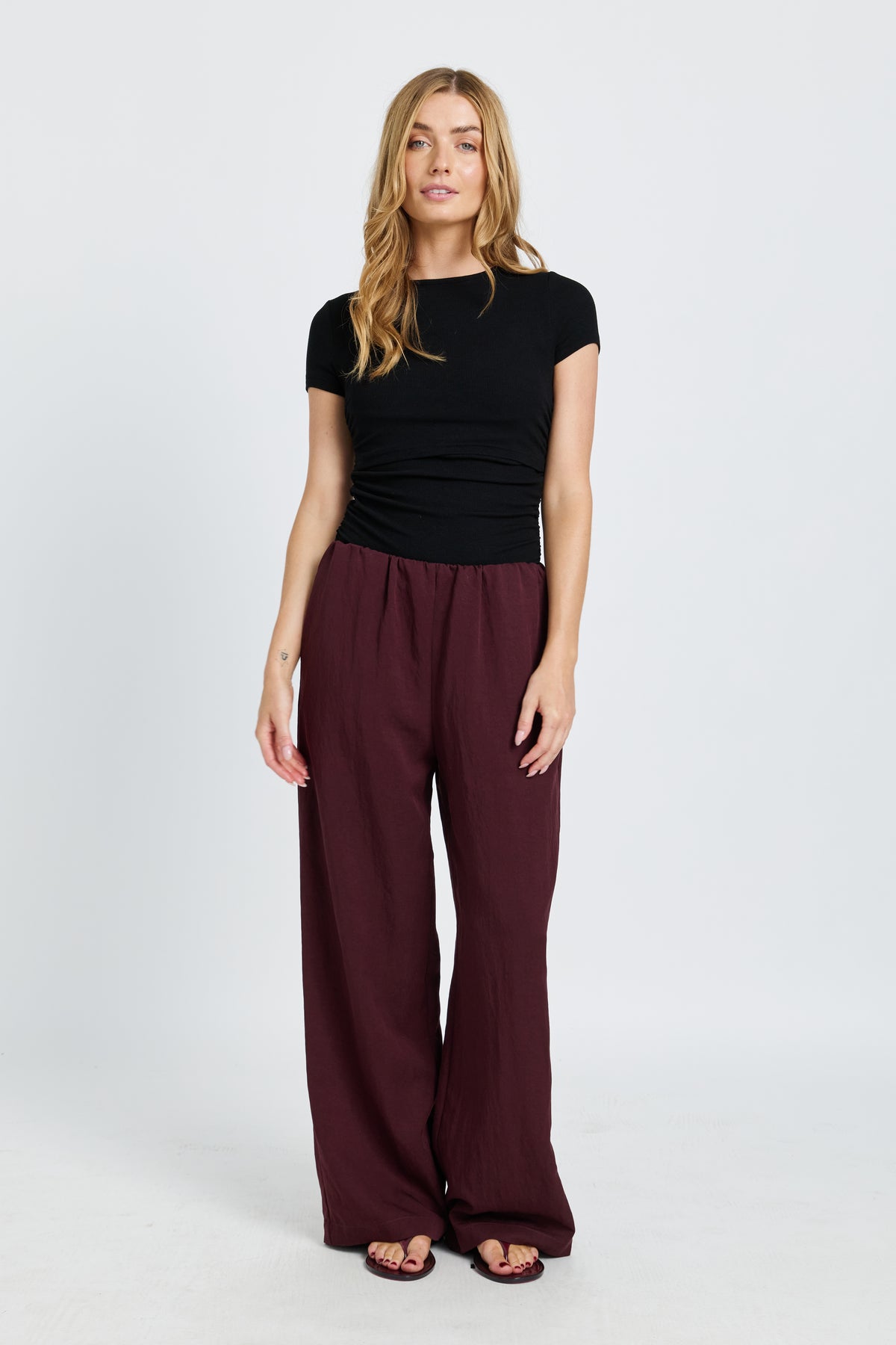 Connie Wide Leg Pant - Burgundy