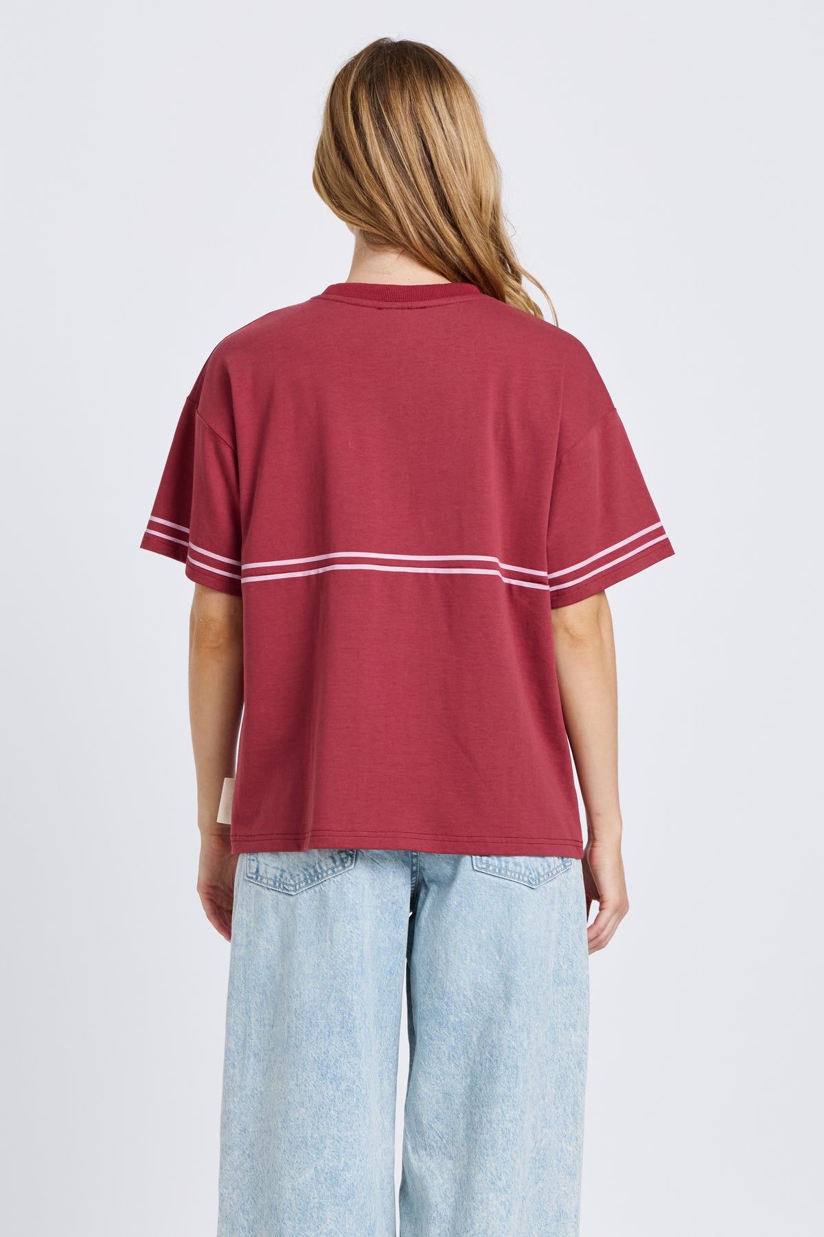 Saxon Stripe Detail Panel Tee - Red / Pink