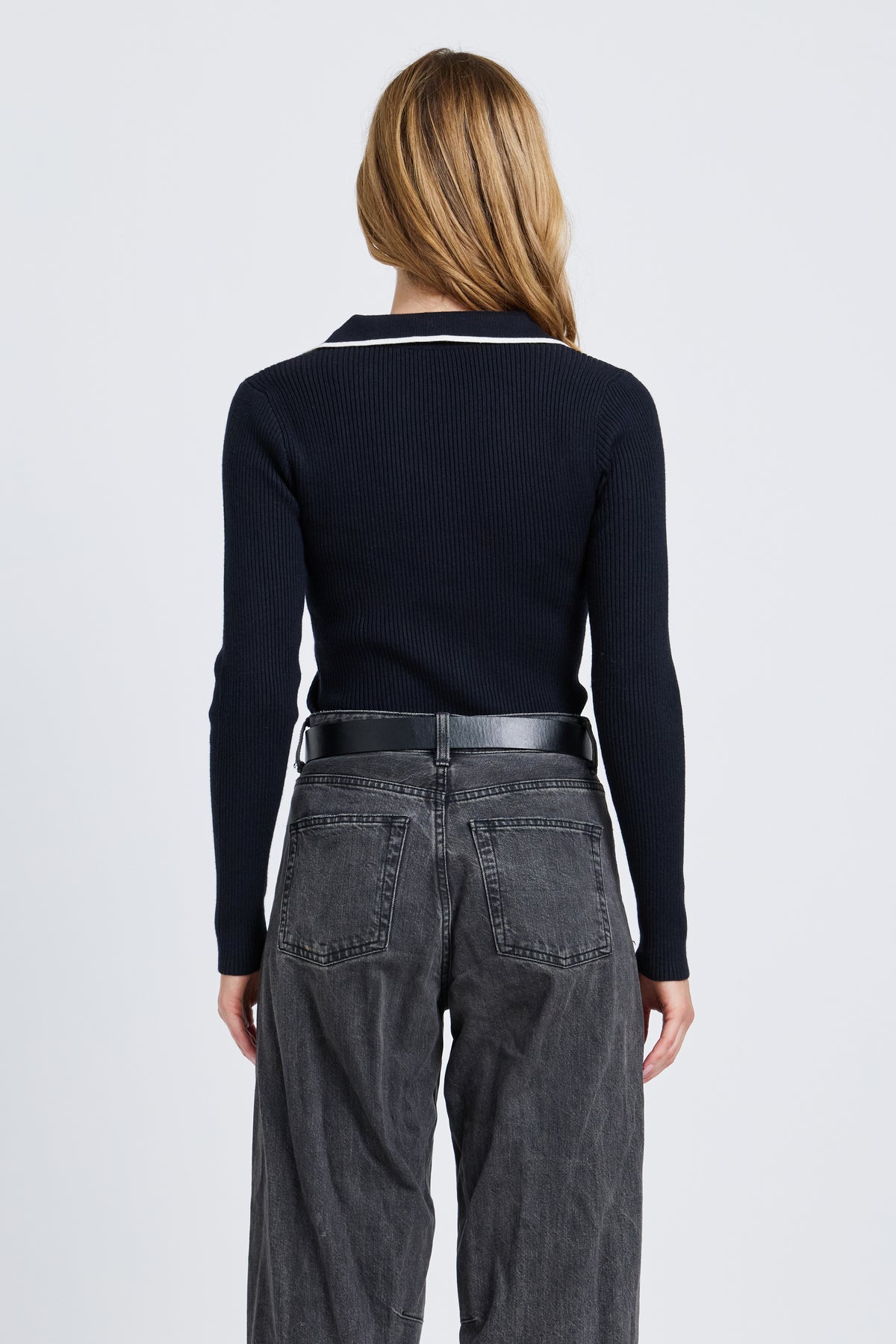 Monica Polo Knit Top - Navy / White