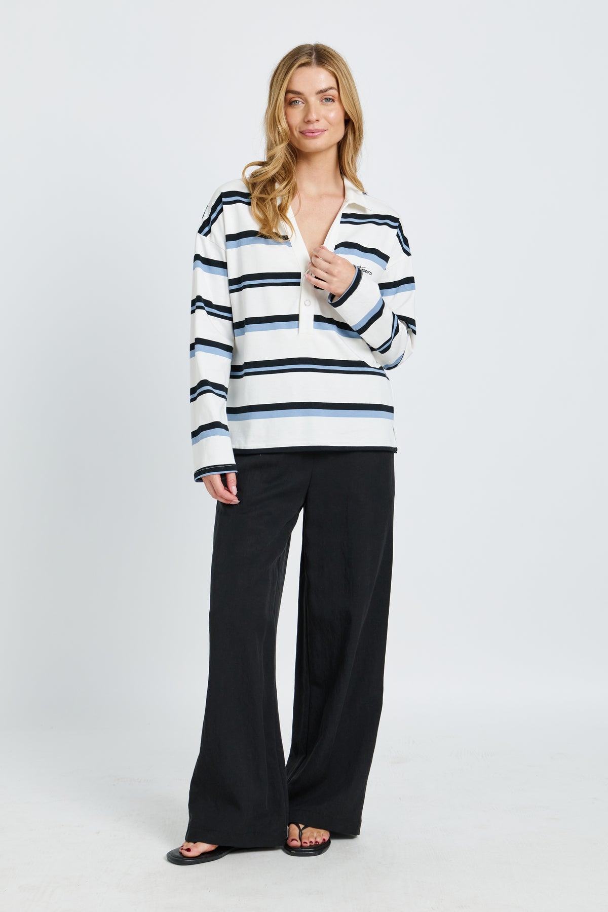 Boston Stripe Jersey Top - White / Navy / Blue