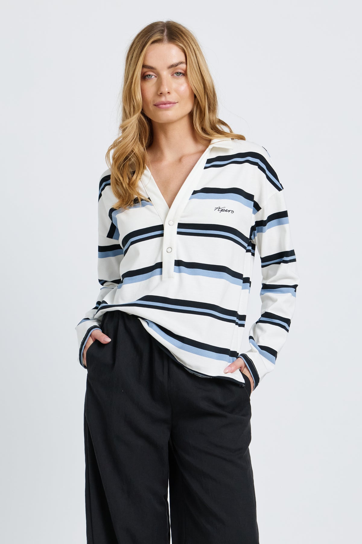 Boston Stripe Jersey Top - White / Navy / Blue