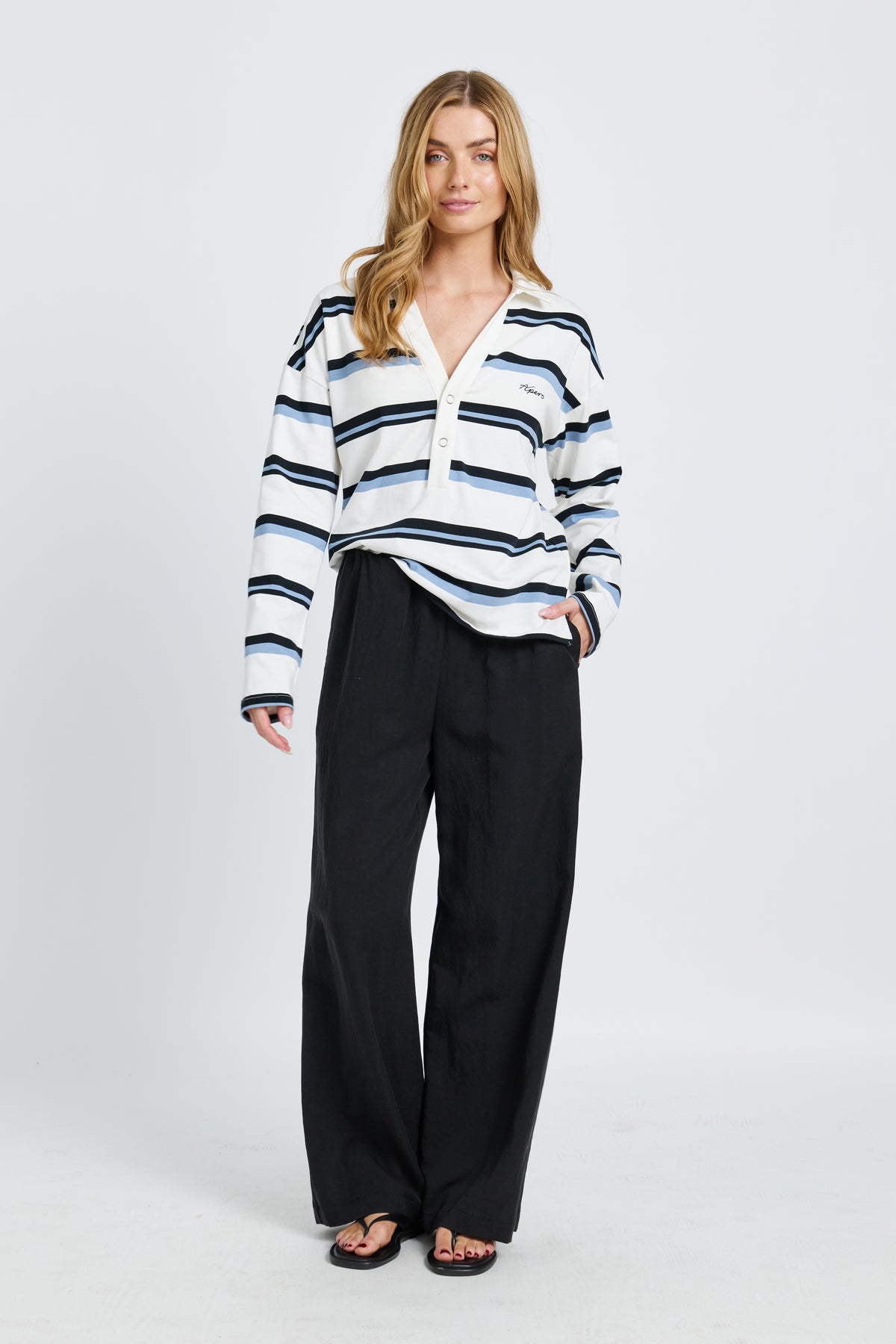 Boston Stripe Jersey Top - White / Navy / Blue