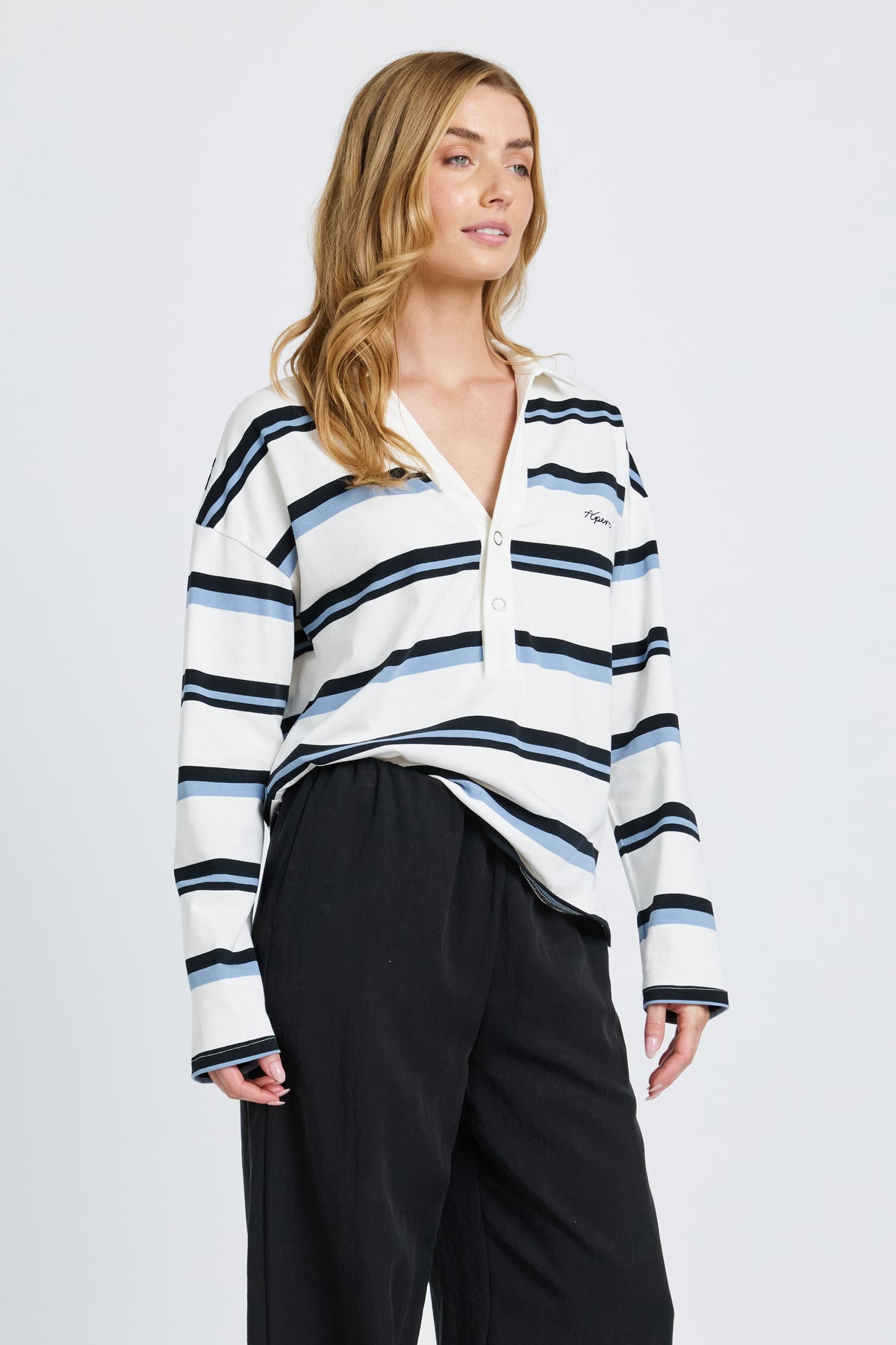 Boston Stripe Jersey Top - White / Navy / Blue