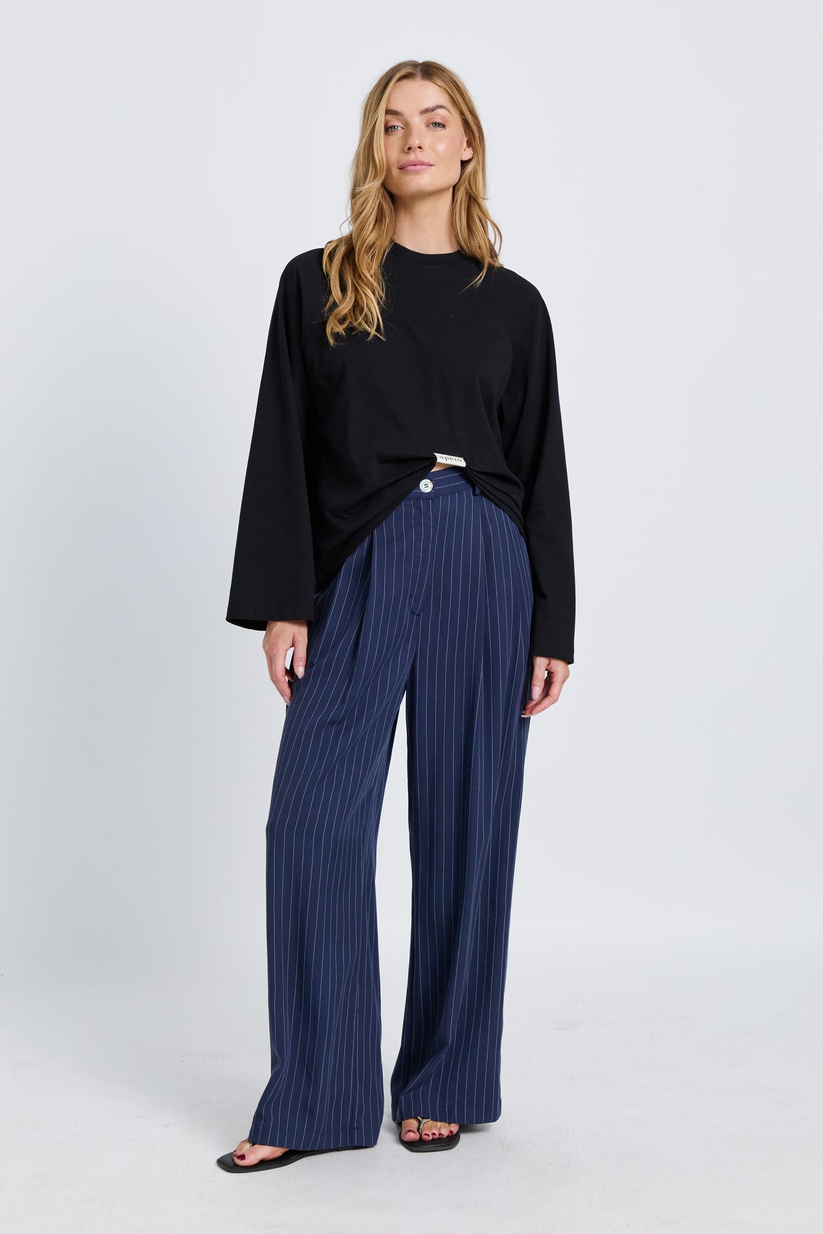 Sammi Ruched Long Sleeve Box-Cut Top - Black
