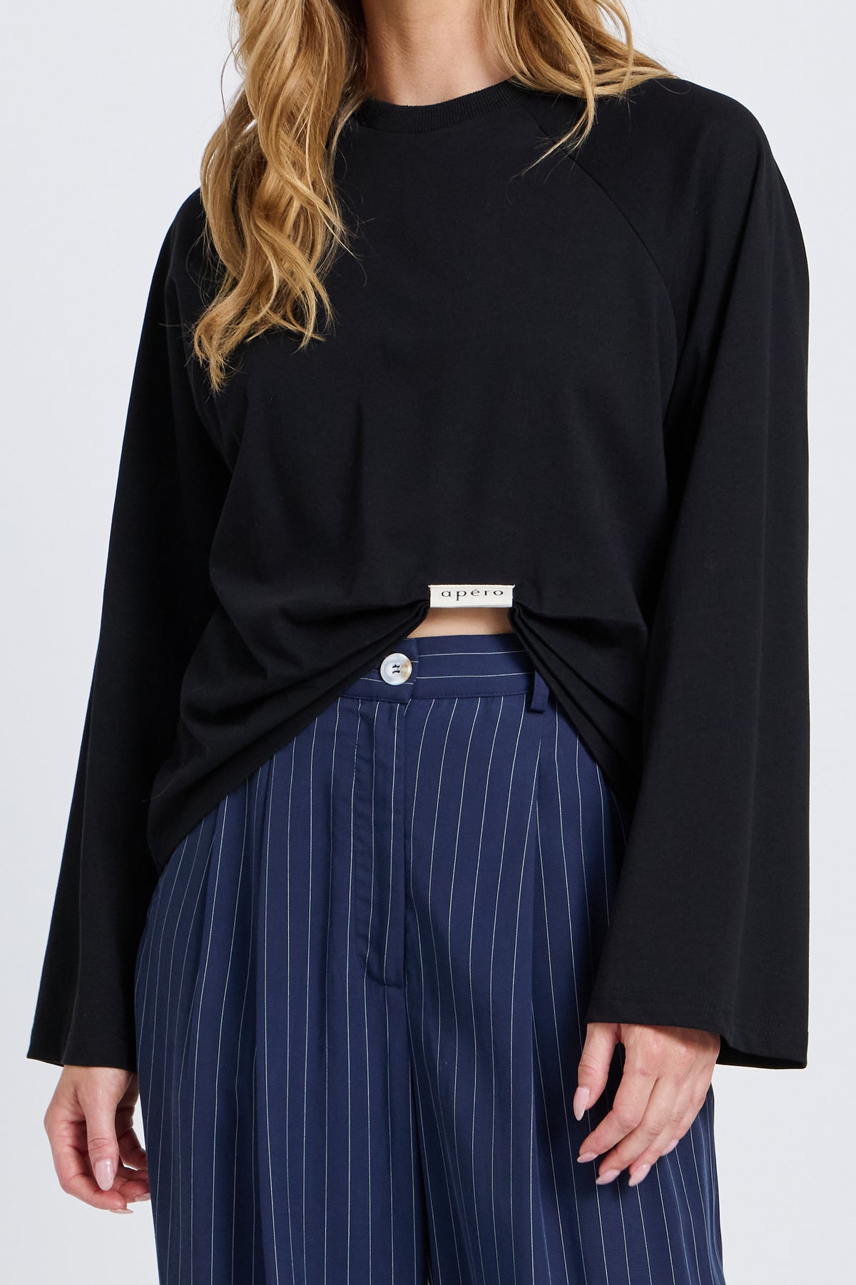Sammi Ruched Long Sleeve Box-Cut Top - Black