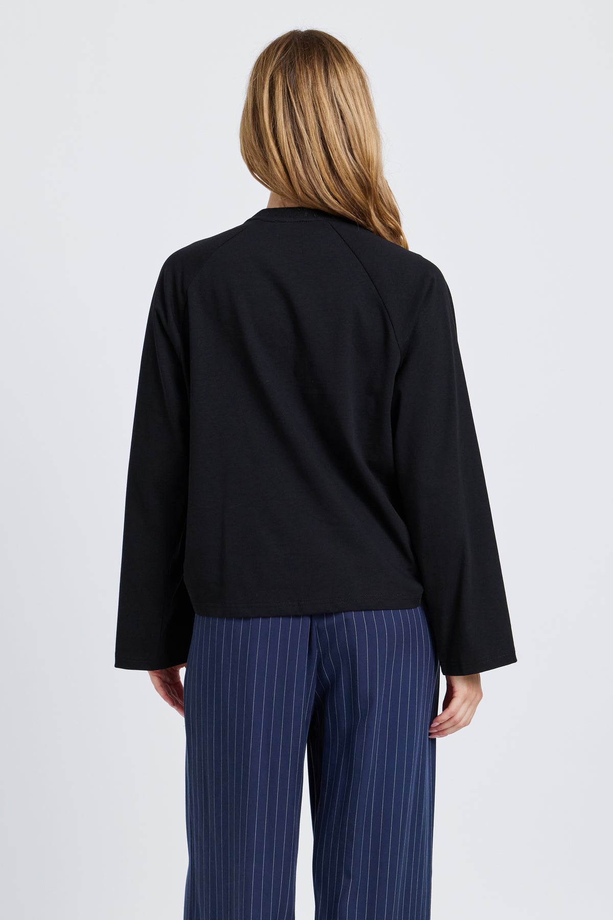 Sammi Ruched Long Sleeve Box-Cut Top - Black