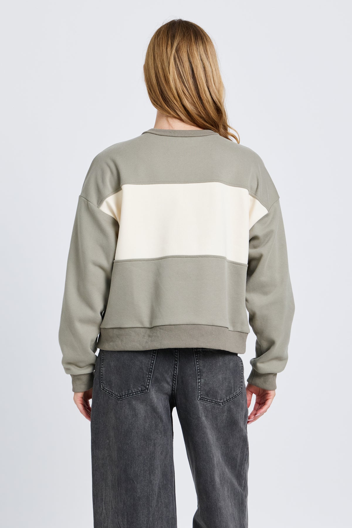 Dual Oversized Cropped Panel Jumper - Sage / Cream