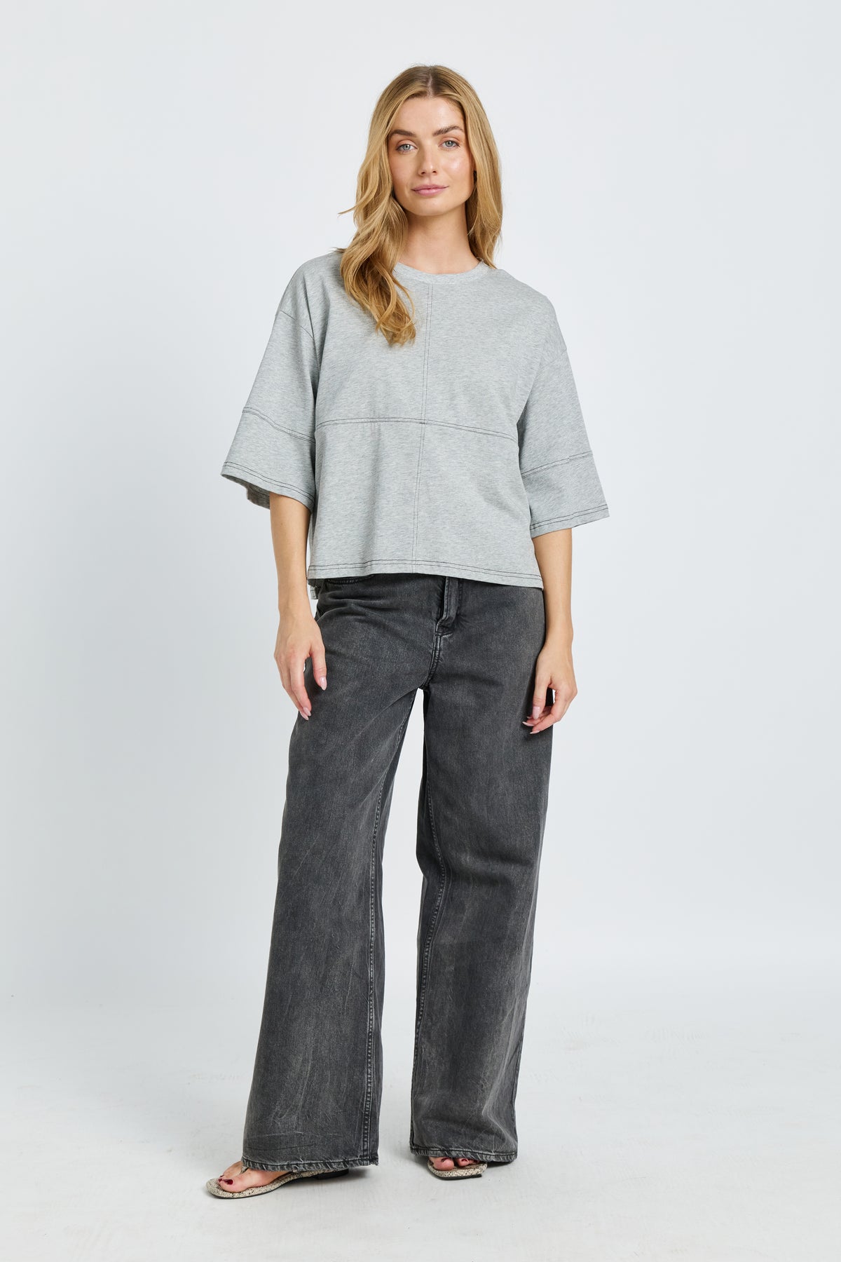 Holland Slouch Panel Tee - Grey Marle
