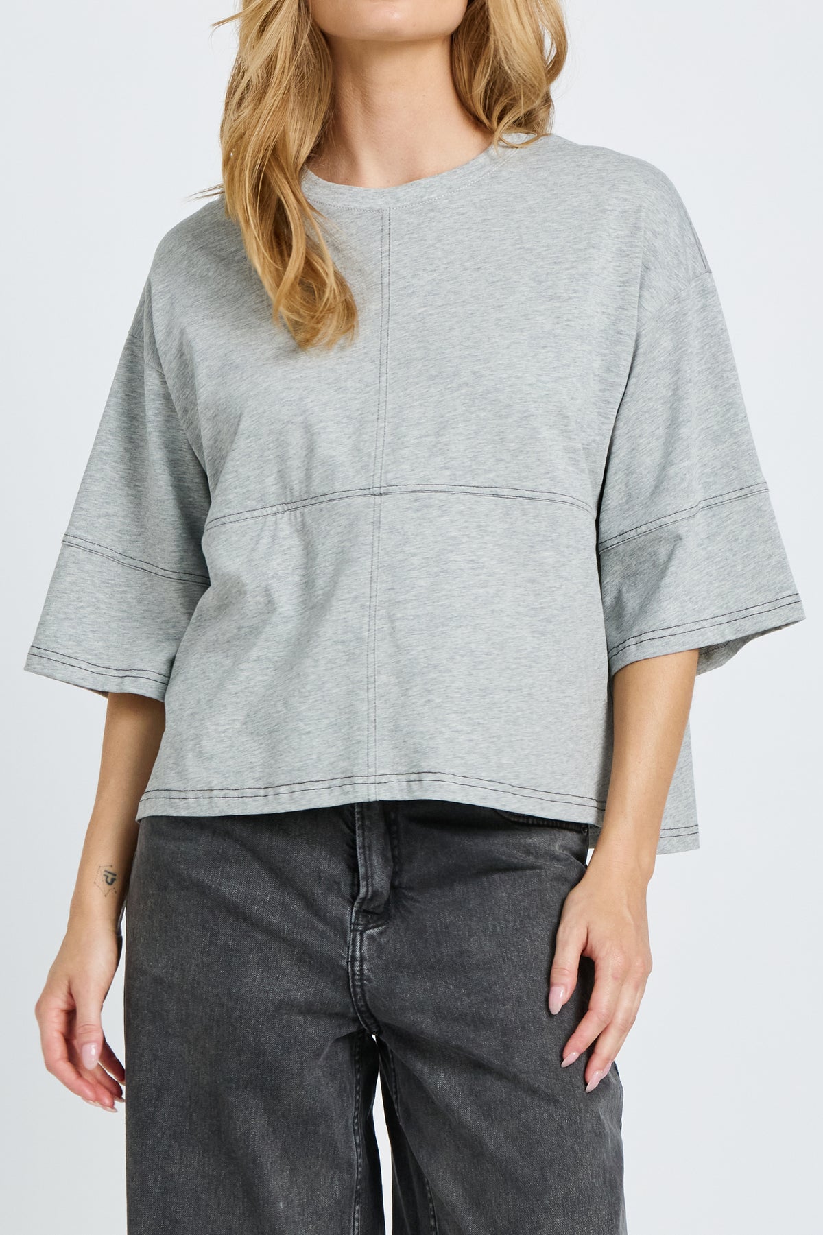 Holland Slouch Panel Tee - Grey Marle