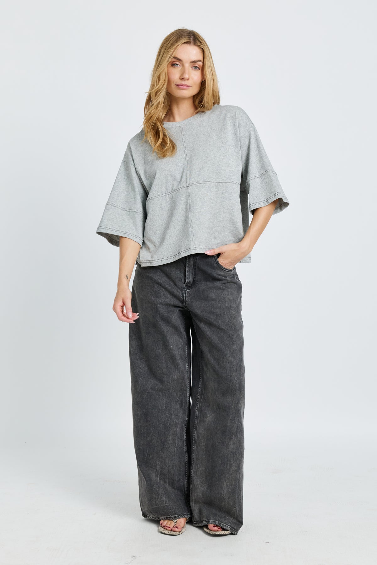 Holland Slouch Panel Tee - Grey Marle