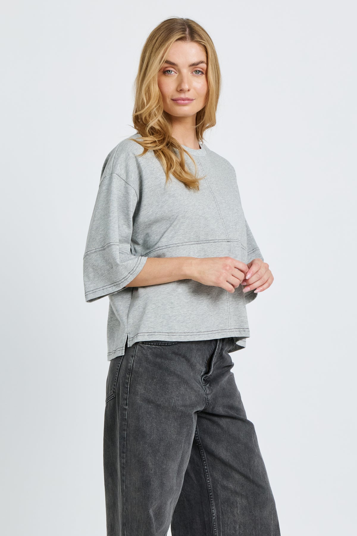 Holland Slouch Panel Tee - Grey Marle
