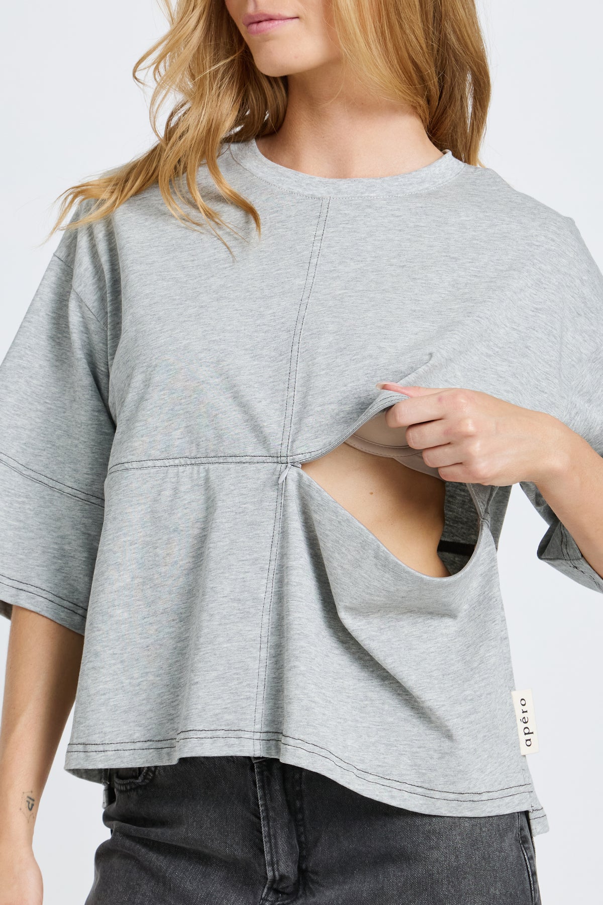 Holland Slouch Panel Tee - Grey Marle