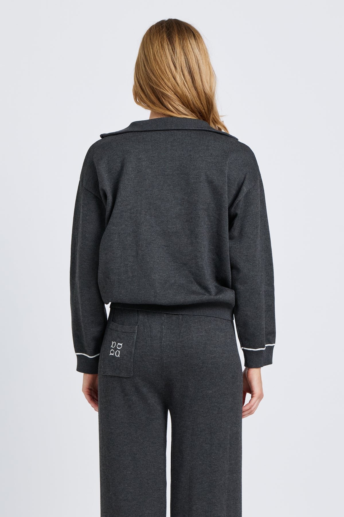 Nina Half-Zip Knit Lounge Top - Charcoal / White