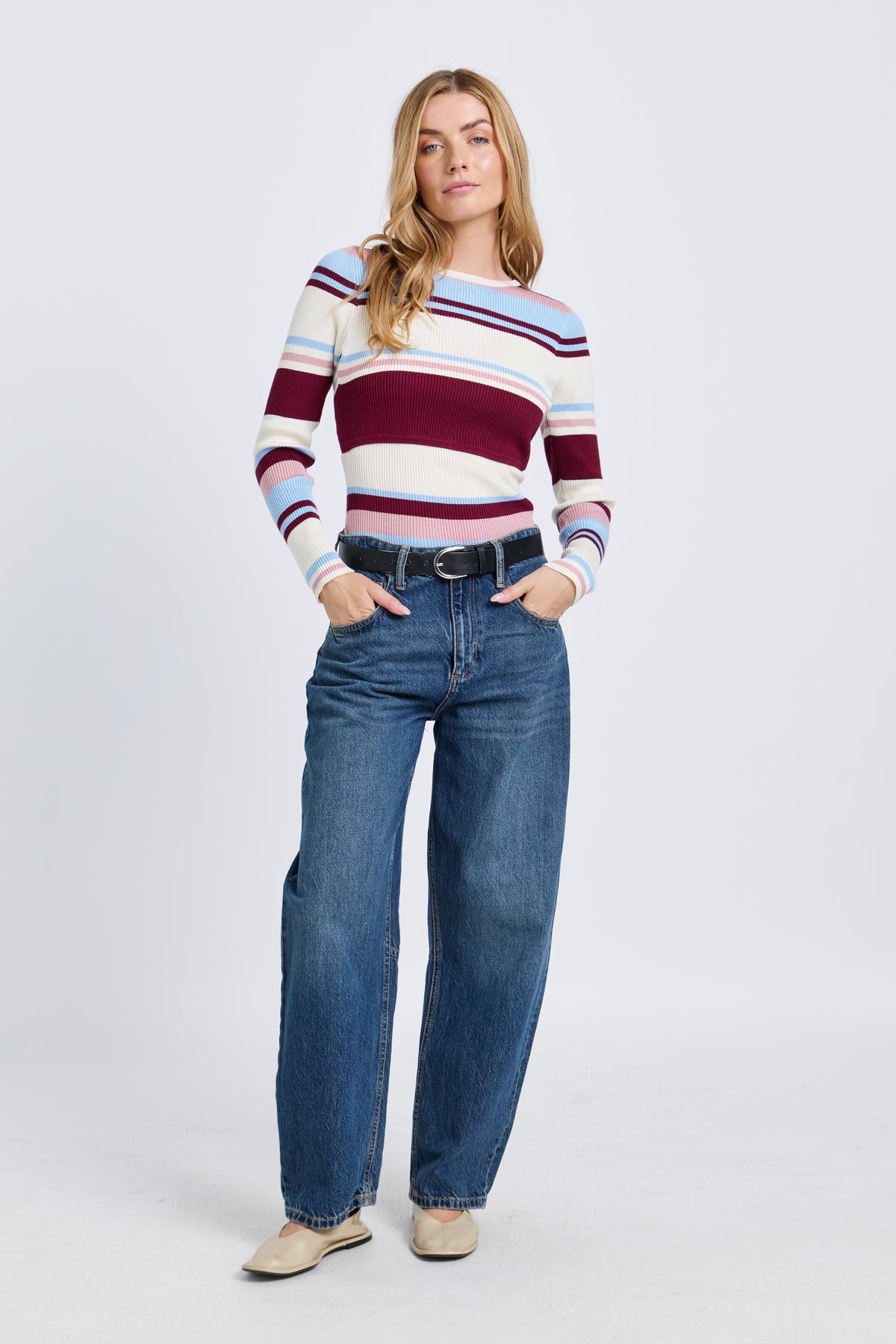 Rowe Stripe Long Sleeve Knit Top - Multi