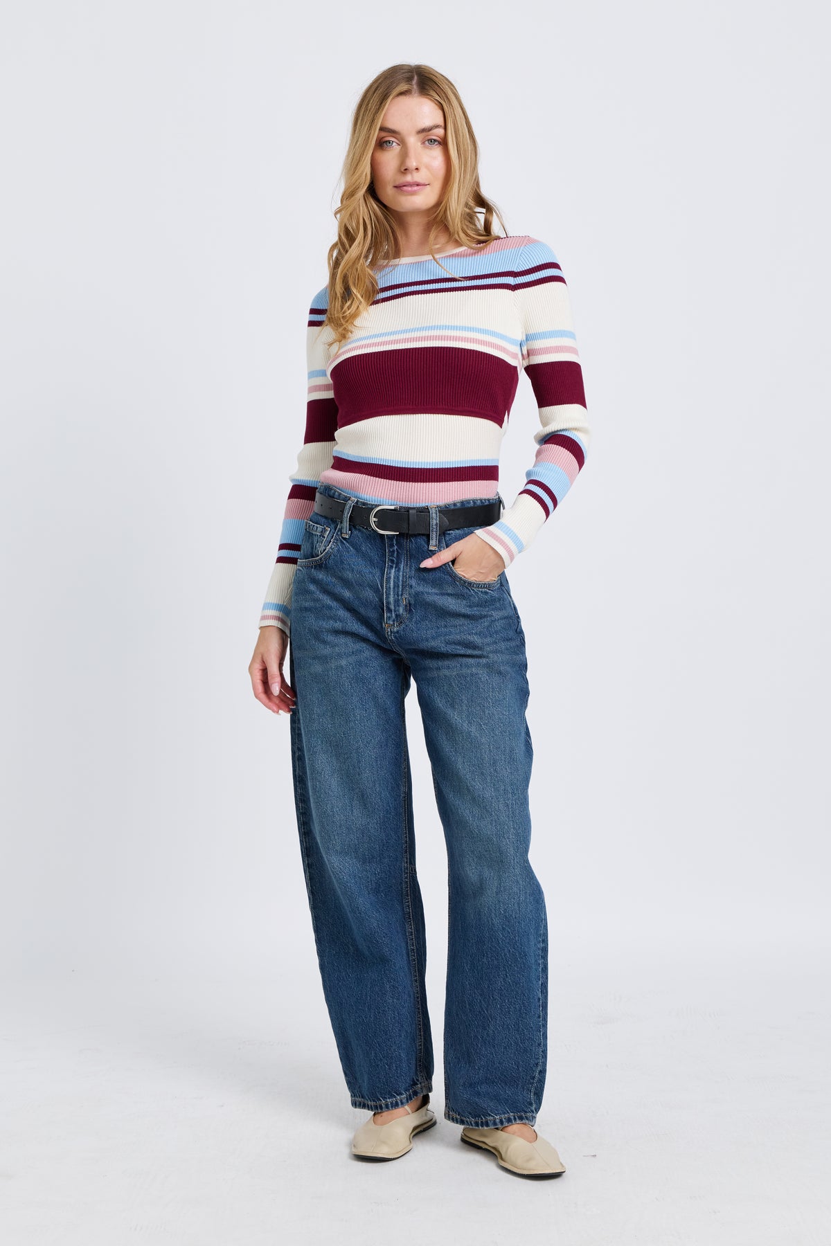 Rowe Stripe Long Sleeve Knit Top - Multi