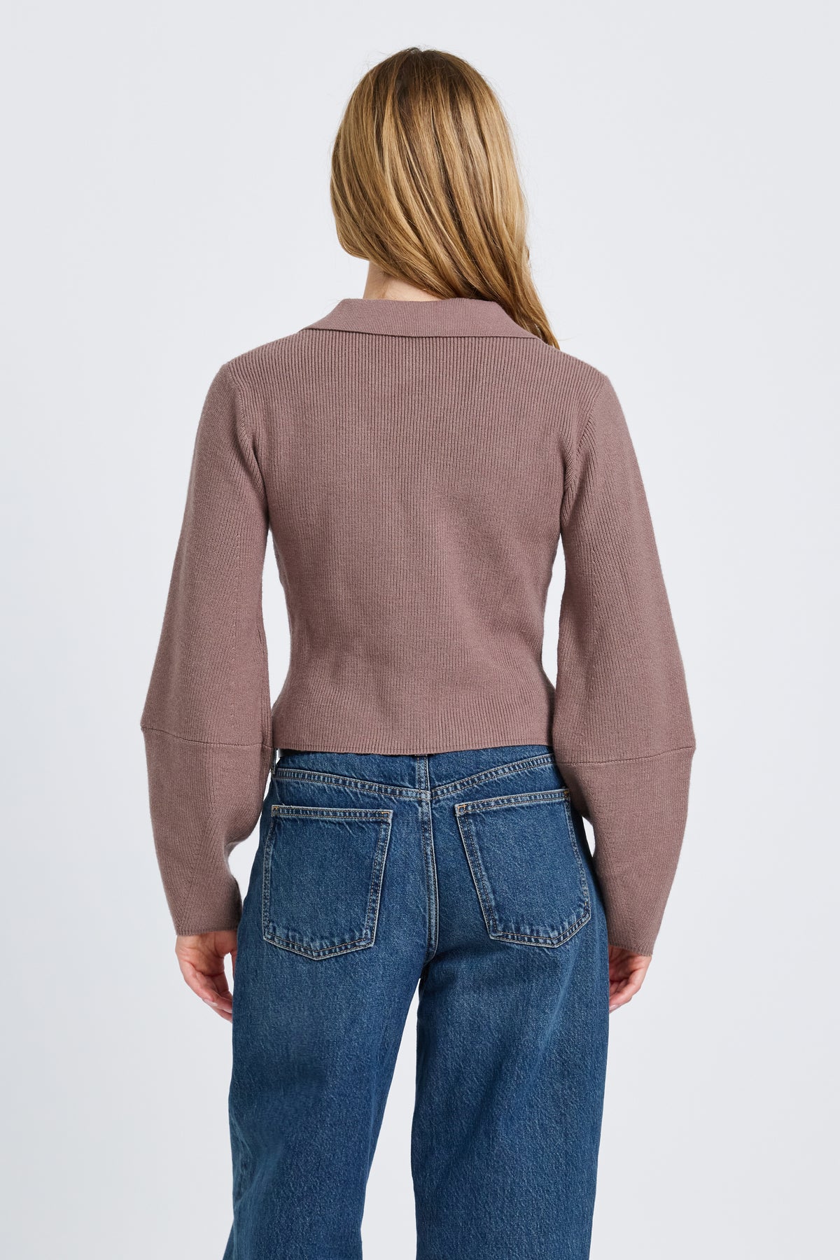 Astra Zip-Front Knit Top - Taupe