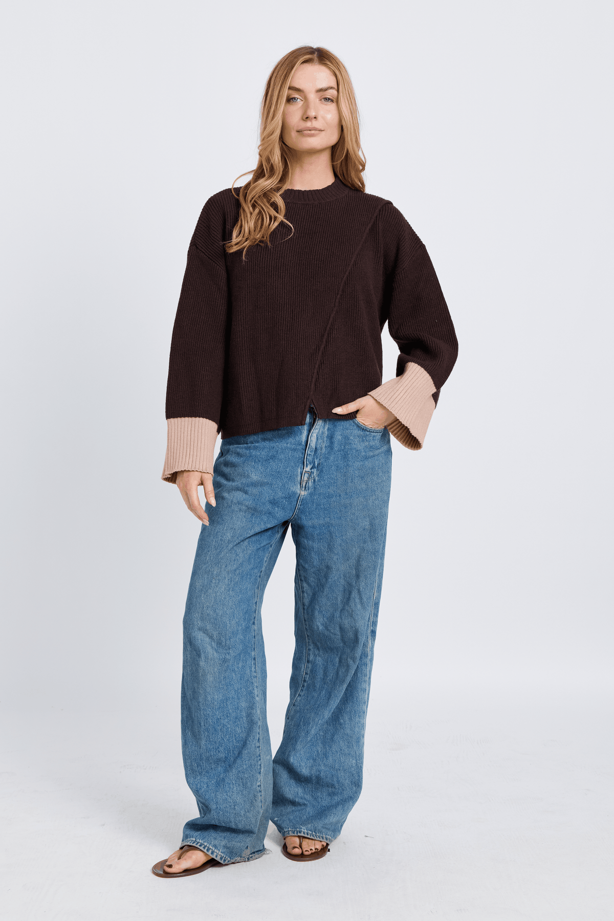 Nova Wrap Knit Jumper - Chocolate / Beige