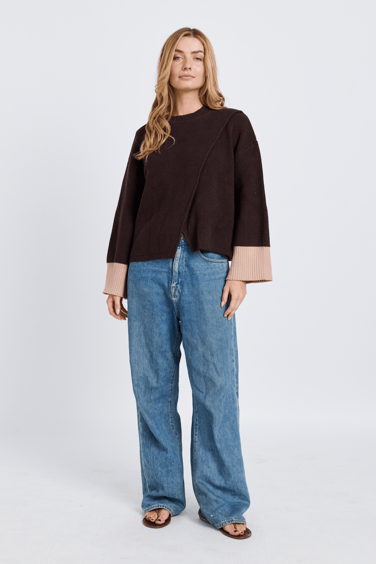 Nova Wrap Knit Jumper - Chocolate / Beige
