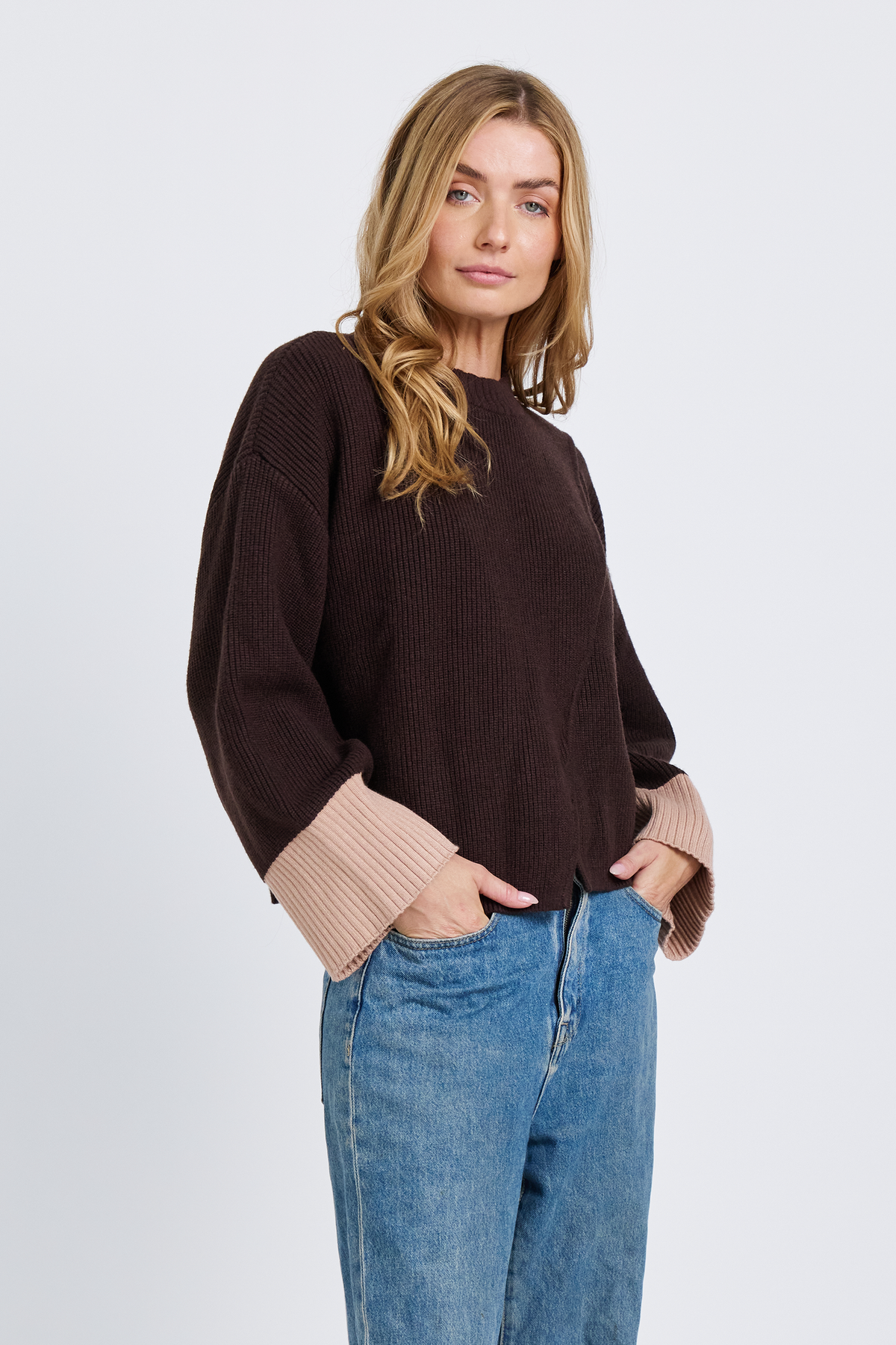 Nova Wrap Knit Jumper - Chocolate / Beige