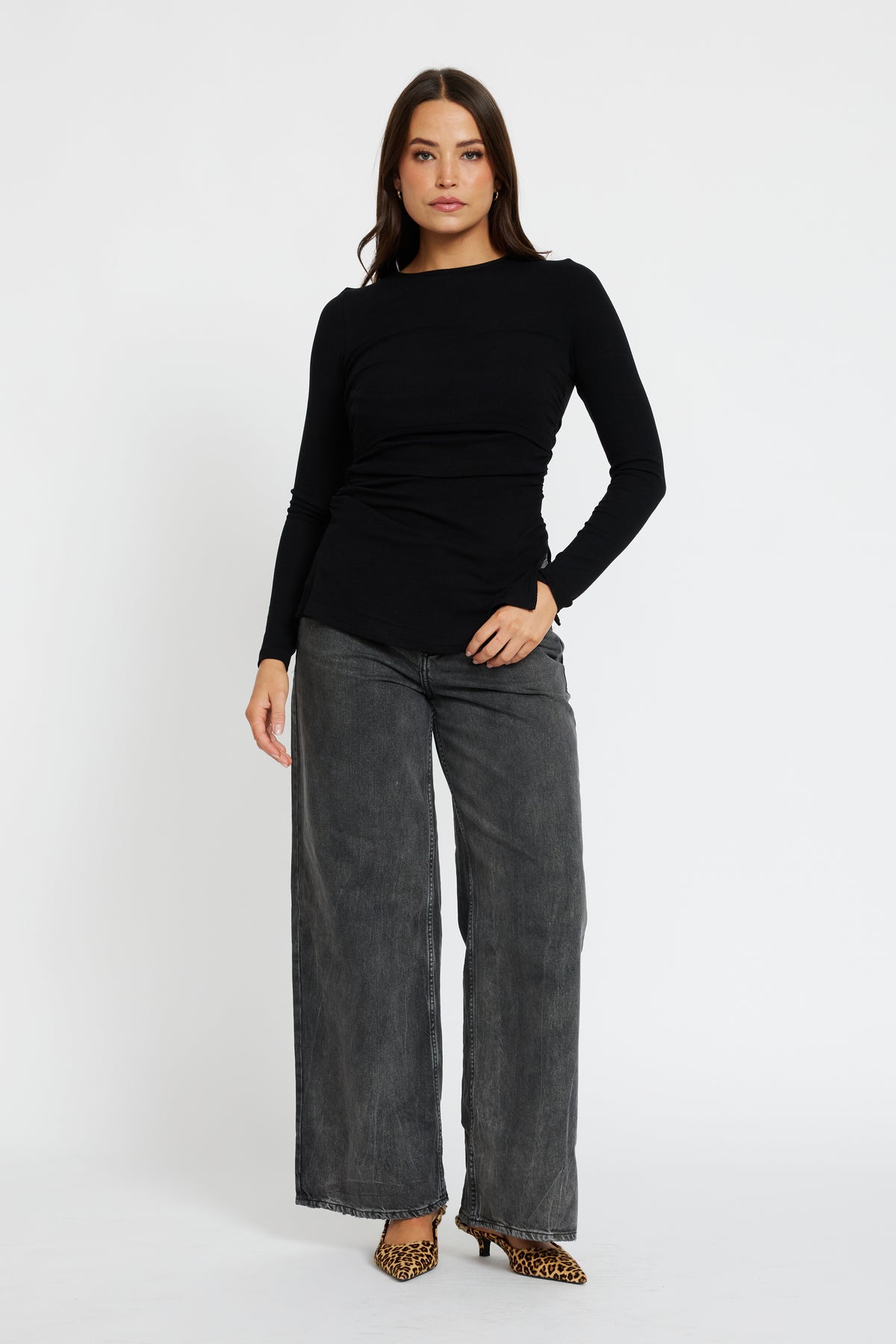 Ari Ribbed Long Sleeve Top - Black