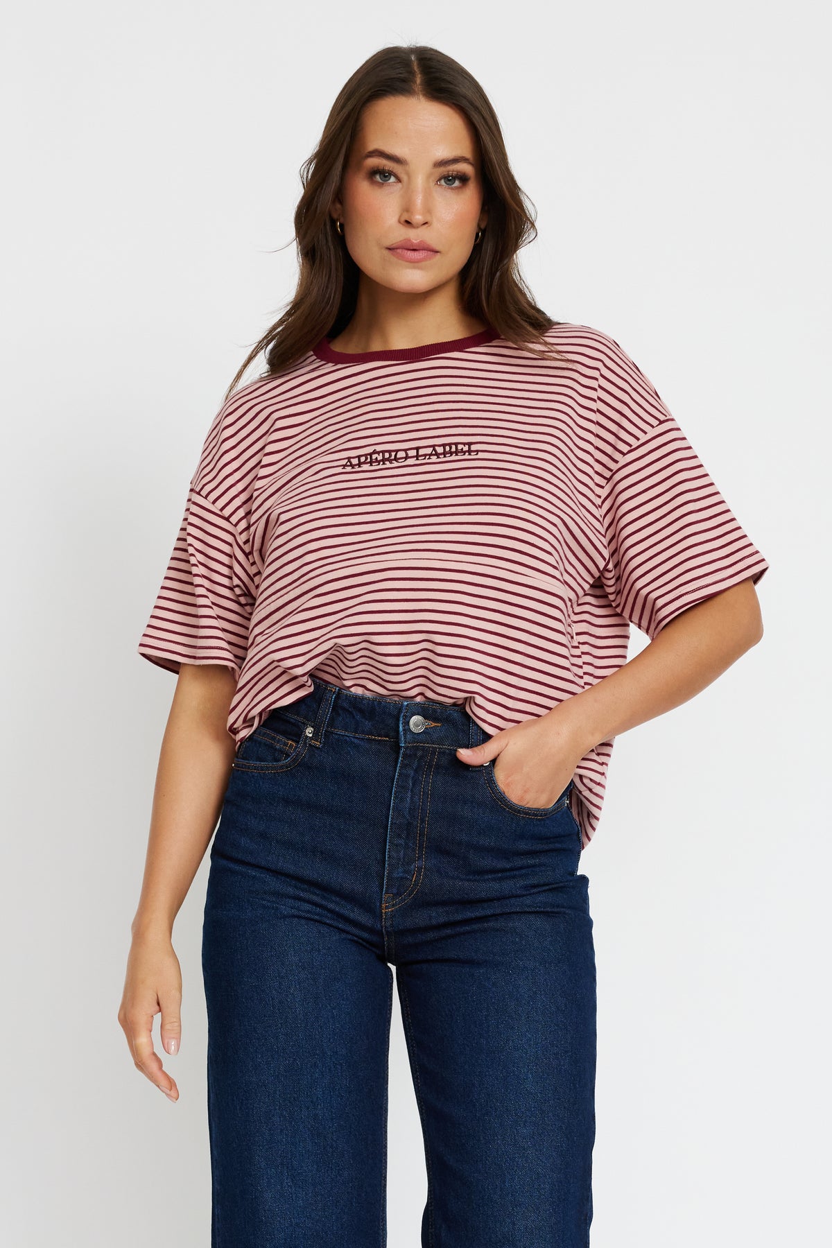Era Drop-Shoulder Cropped Tee - Pink / Burgundy