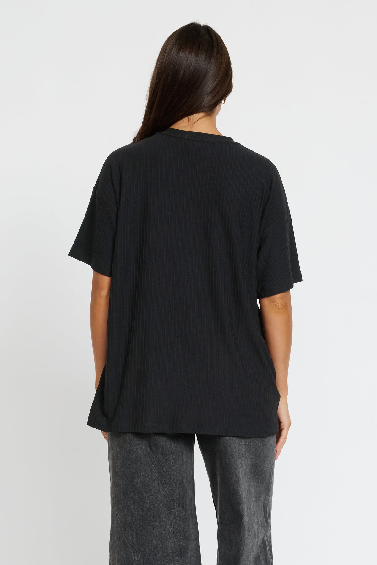 Ivy Ribbed Longline Wrap Tee - Black