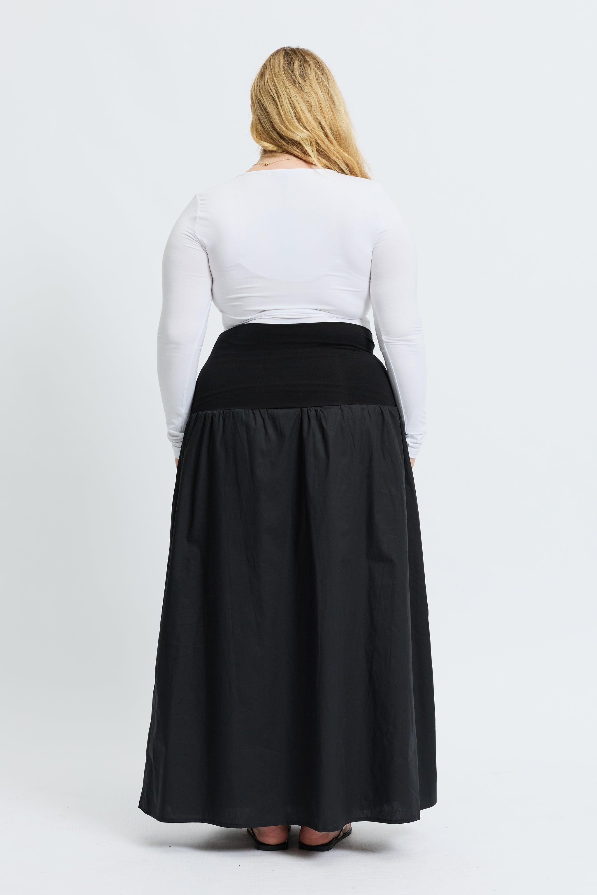 Bump Friendly Emmy Drop-Waist Jersey Poplin Maxi Skirt - Black