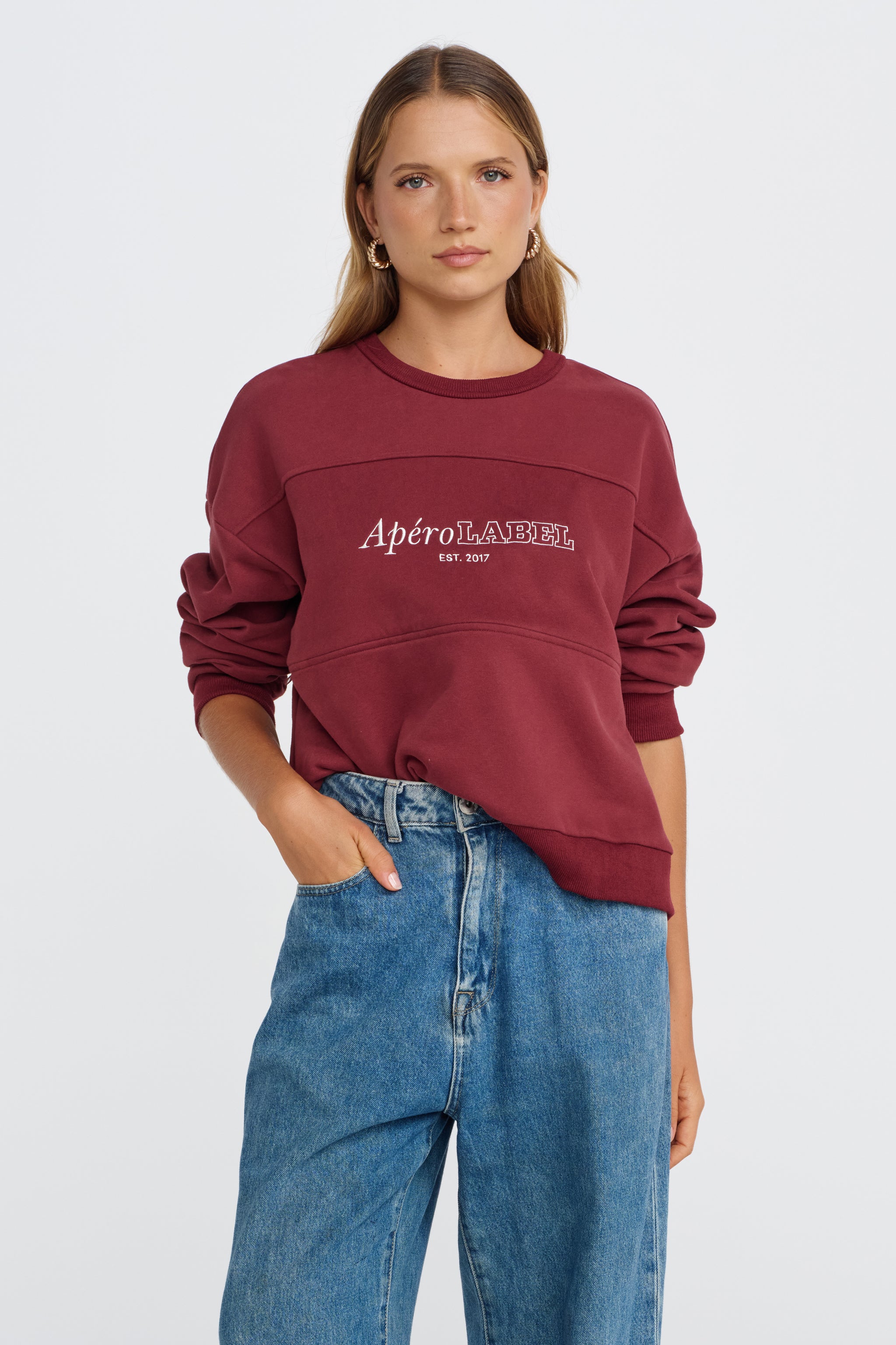 Legacy Oversized Cropped Panel Jumper - Burgundy / White