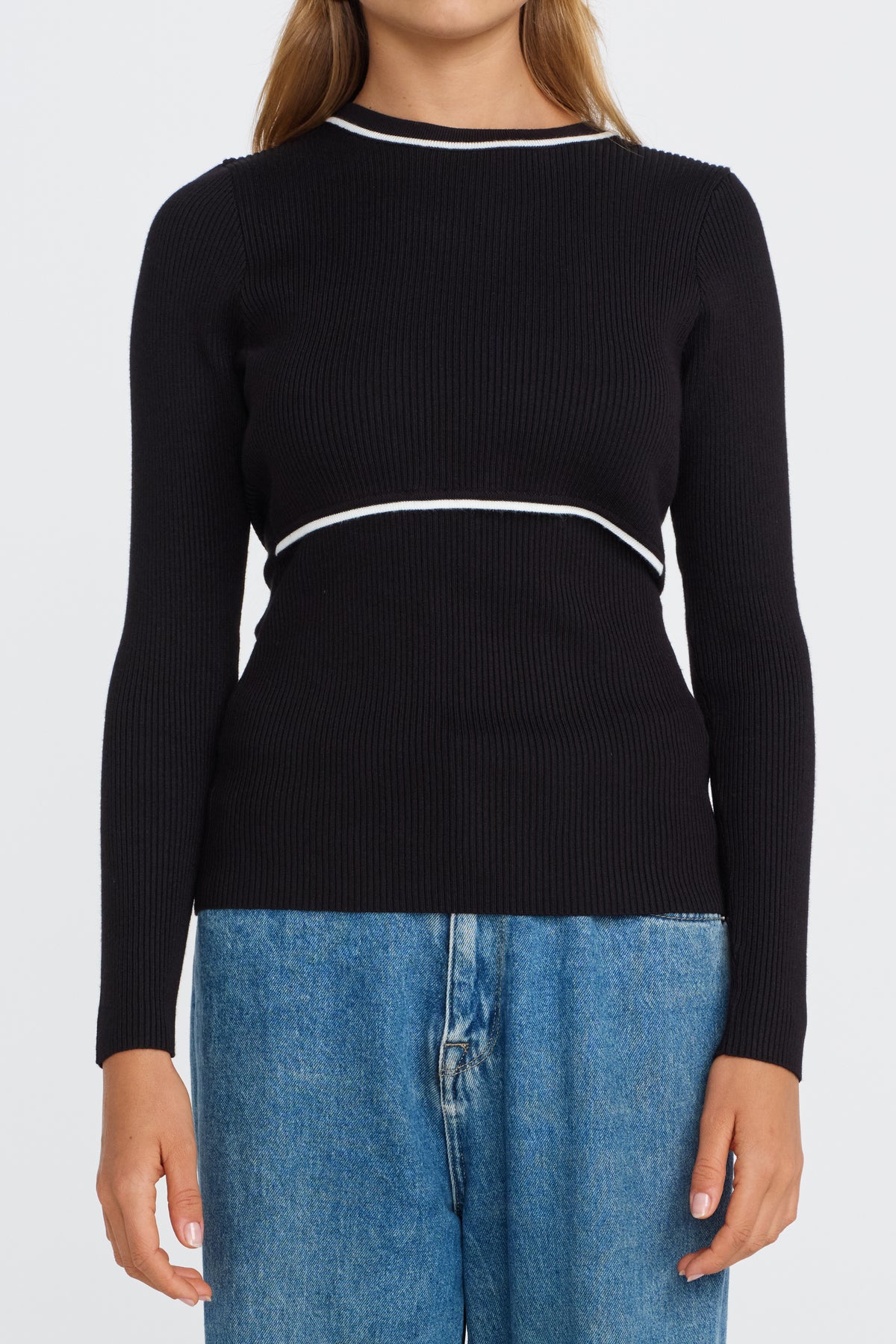 Rowe Long Sleeve Knit Top - Black / White
