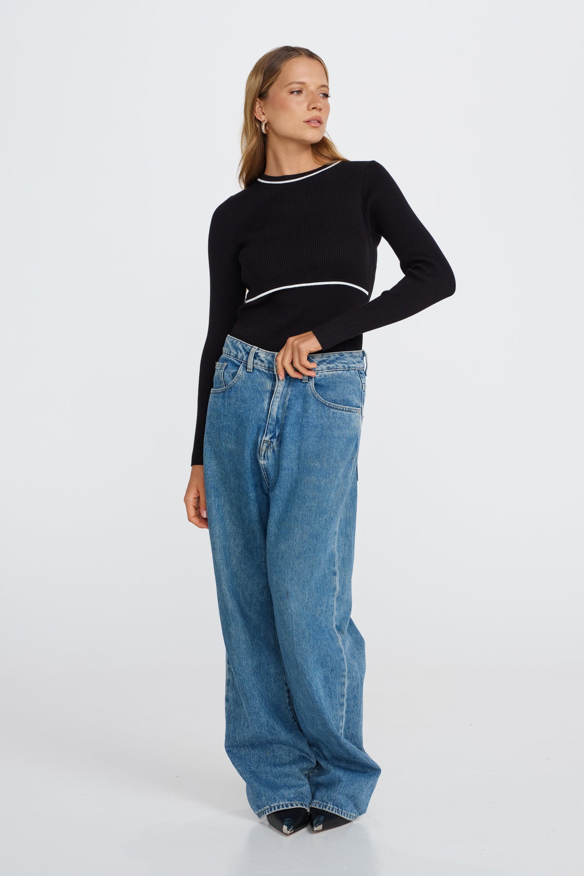 Rowe Long Sleeve Knit Top - Black / White