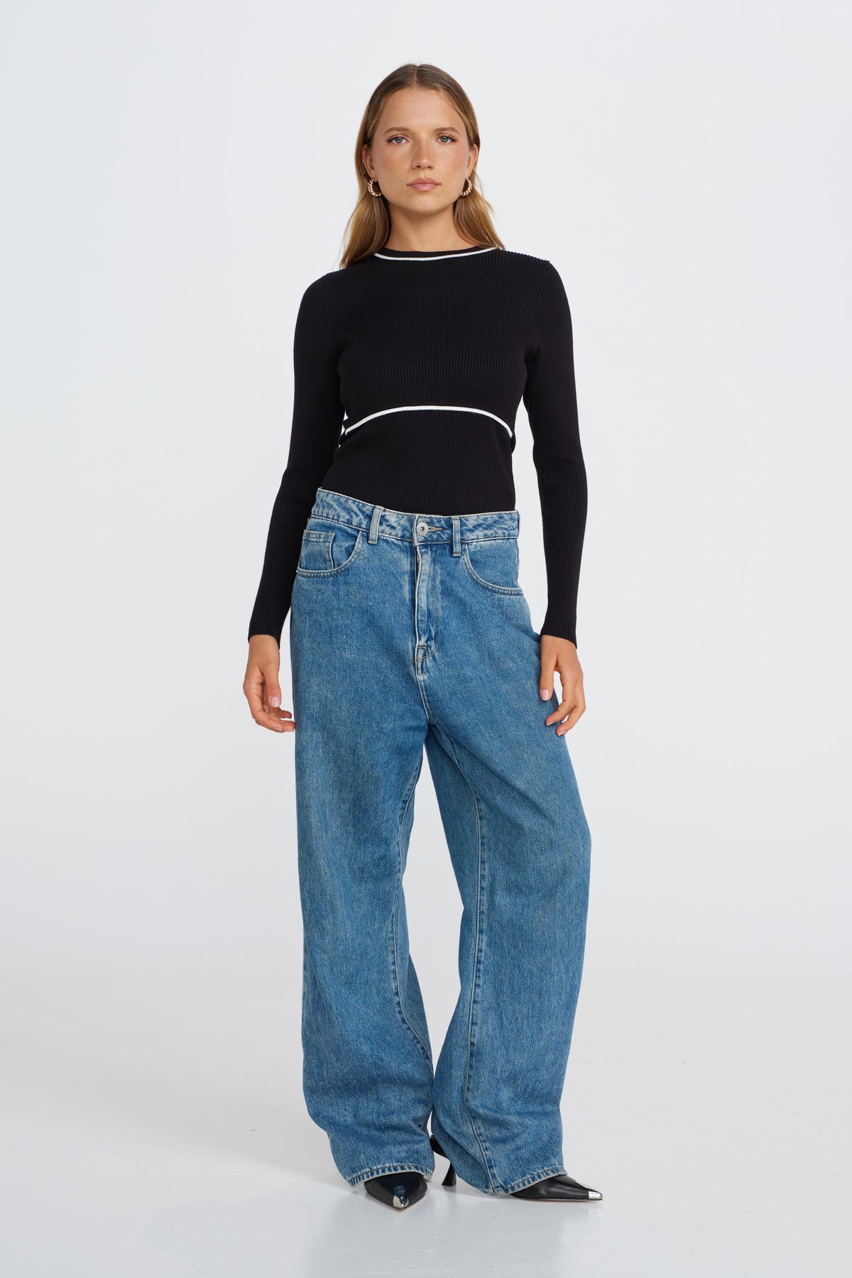 Rowe Long Sleeve Knit Top - Black / White