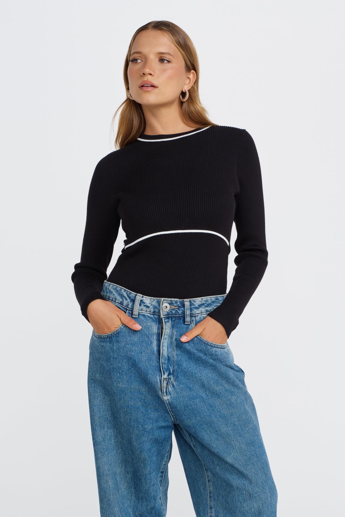 Rowe Long Sleeve Knit Top - Black / White