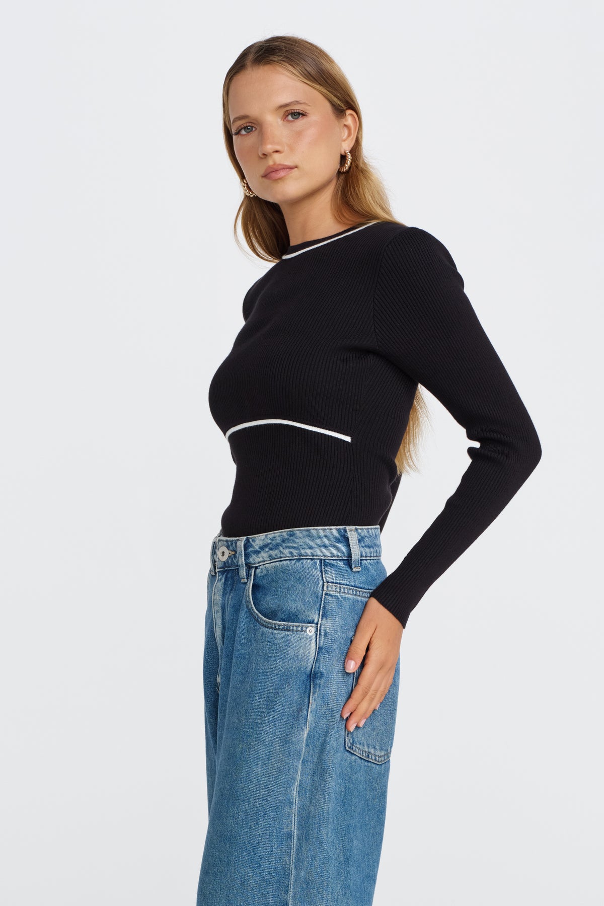 Rowe Long Sleeve Knit Top - Black / White